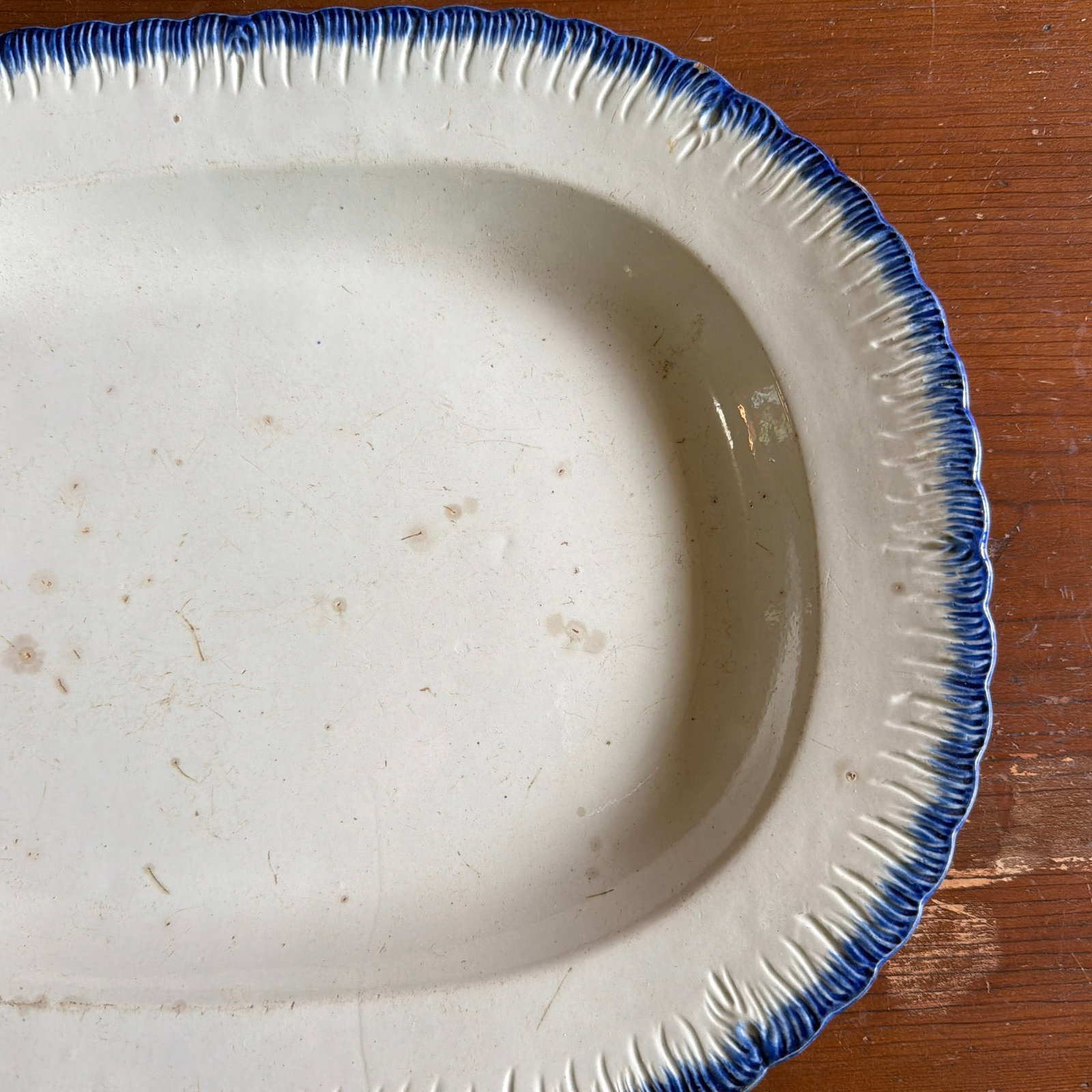 Antique Staffordshire Pearlware Blue Feather Edge Platter, Circa 1820's - 4