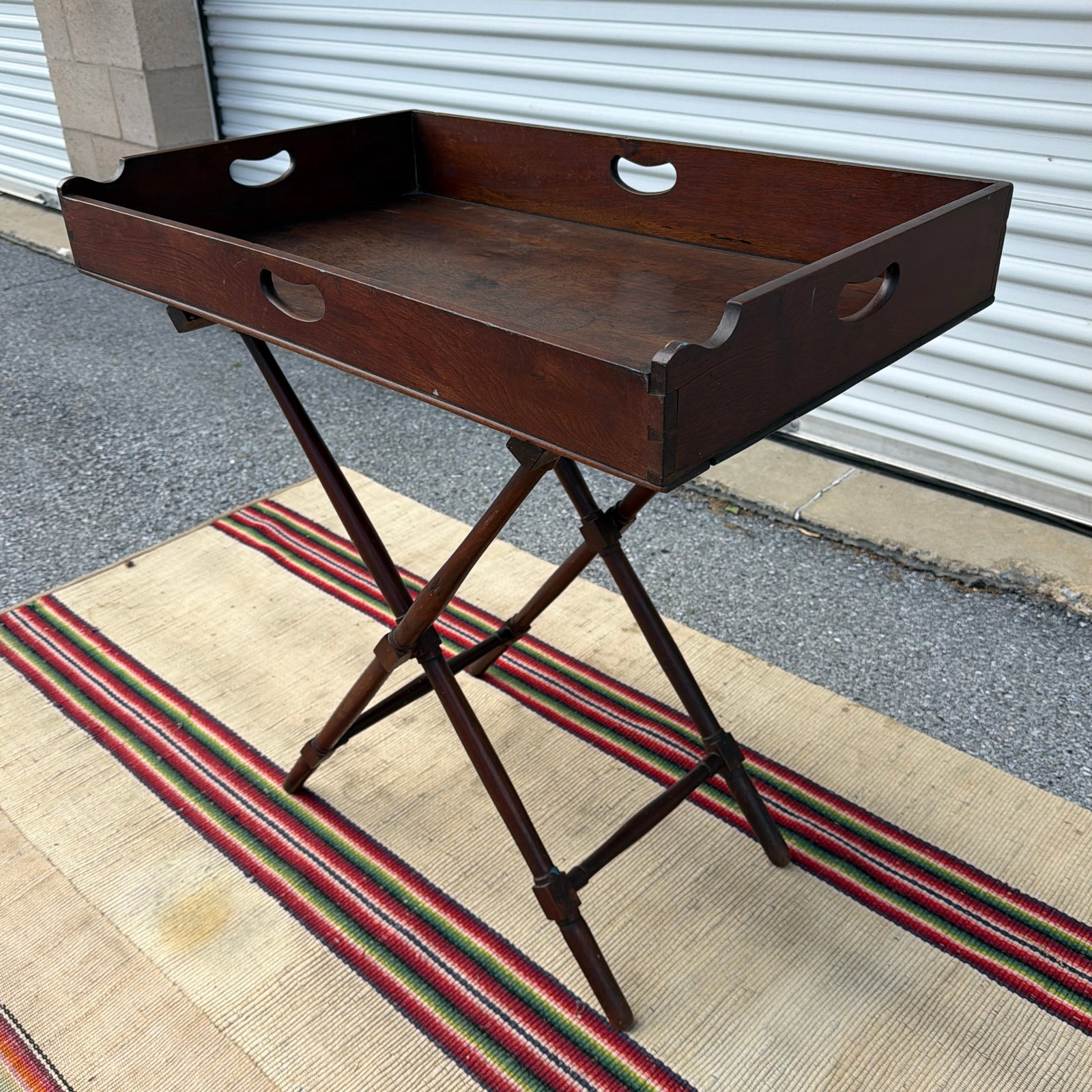 Antique Walnut Campaign or Butler's Tray With Folding Stand, Circa 1850's - 10