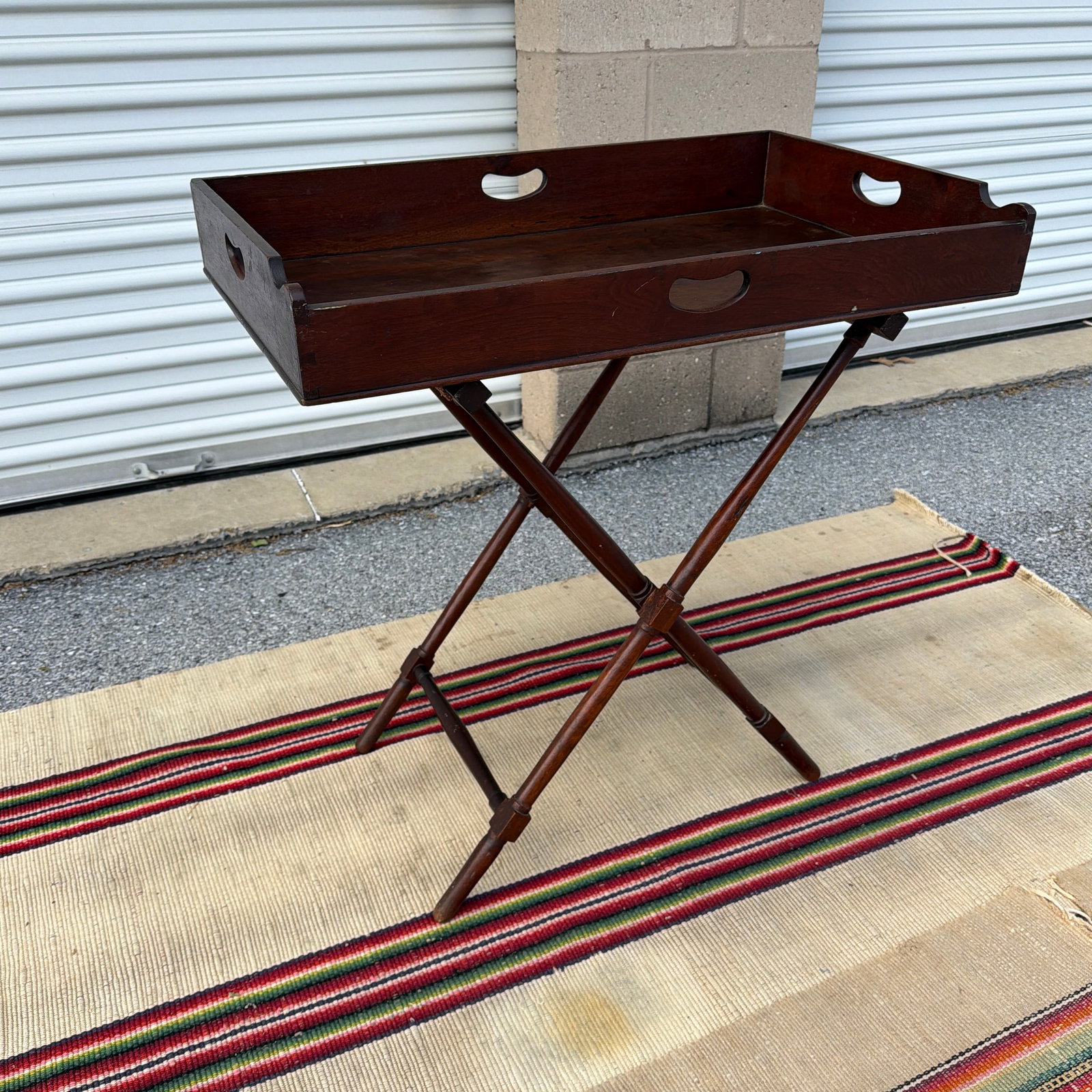 Antique Walnut Campaign or Butler's Tray With Folding Stand, Circa 1850's - 11