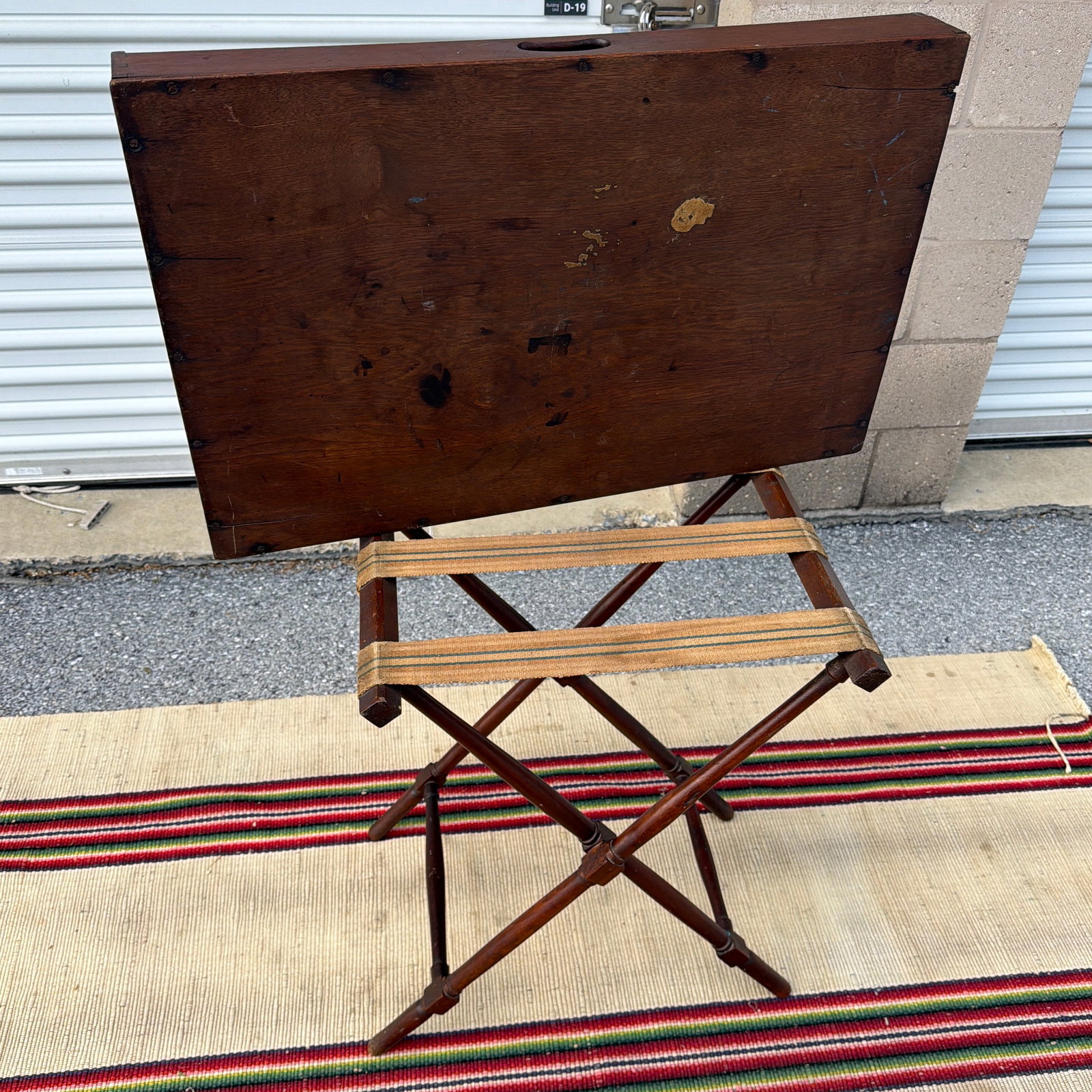 Antique Walnut Campaign or Butler's Tray With Folding Stand, Circa 1850's - 12