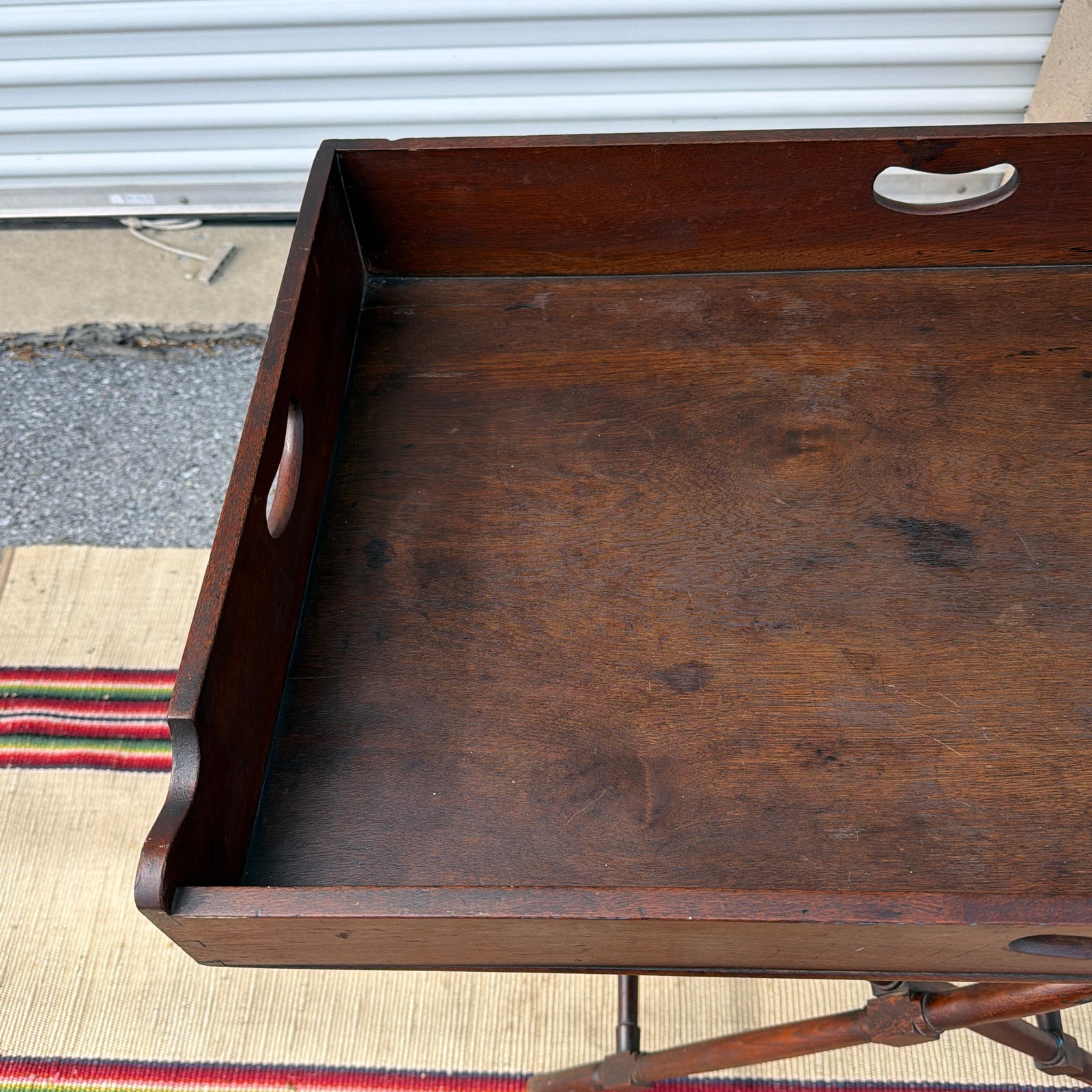 Antique Walnut Campaign or Butler's Tray With Folding Stand, Circa 1850's - 2