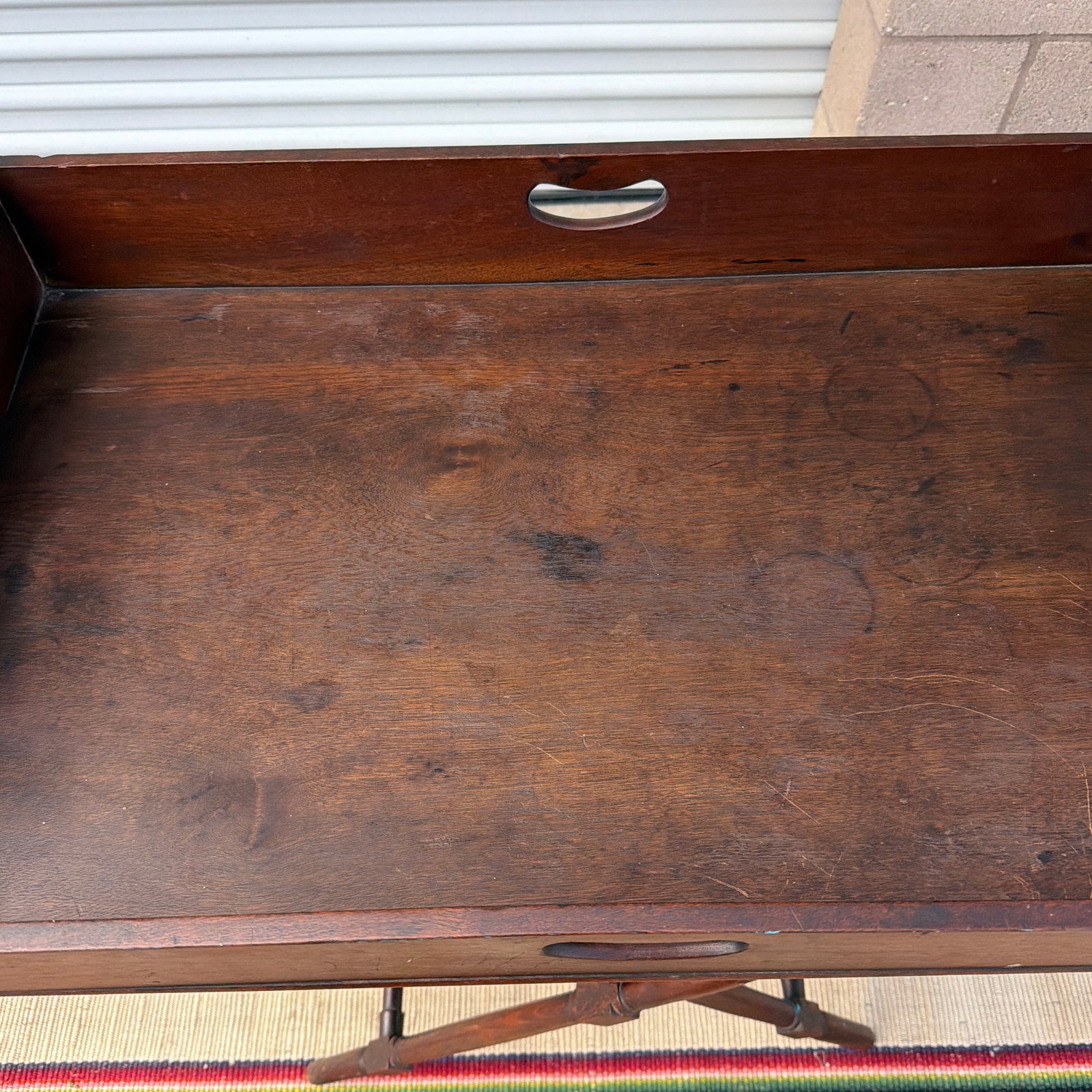 Antique Walnut Campaign or Butler's Tray With Folding Stand, Circa 1850's - 3
