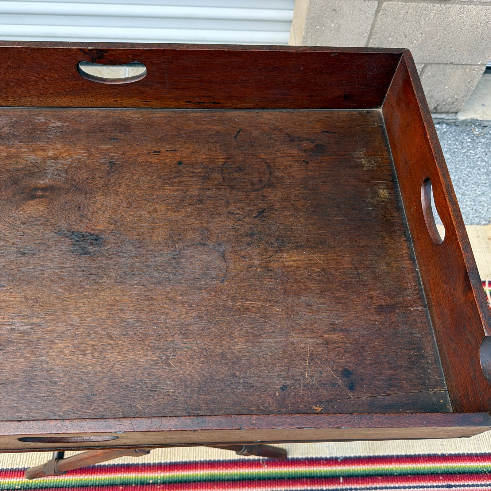 Antique Walnut Campaign or Butler's Tray With Folding Stand, Circa 1850's - 4