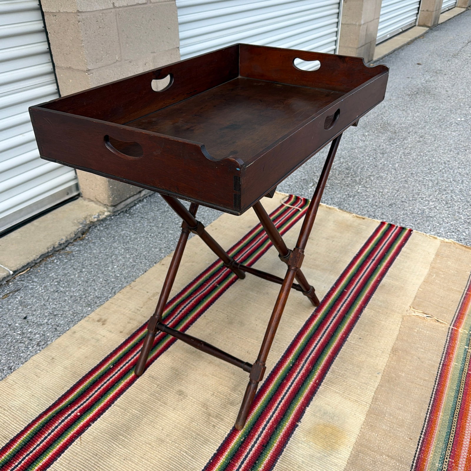 Antique Walnut Campaign or Butler's Tray With Folding Stand, Circa 1850's - 5