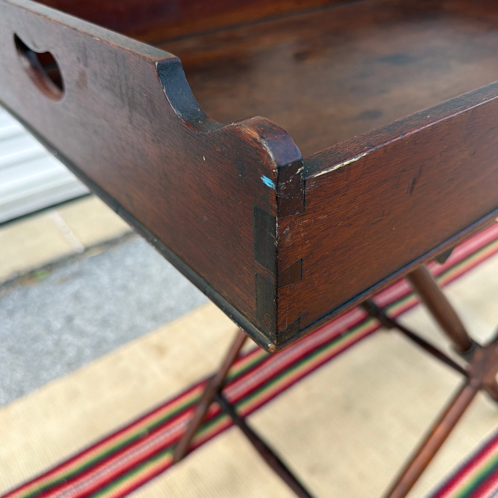 Antique Walnut Campaign or Butler's Tray With Folding Stand, Circa 1850's - 6