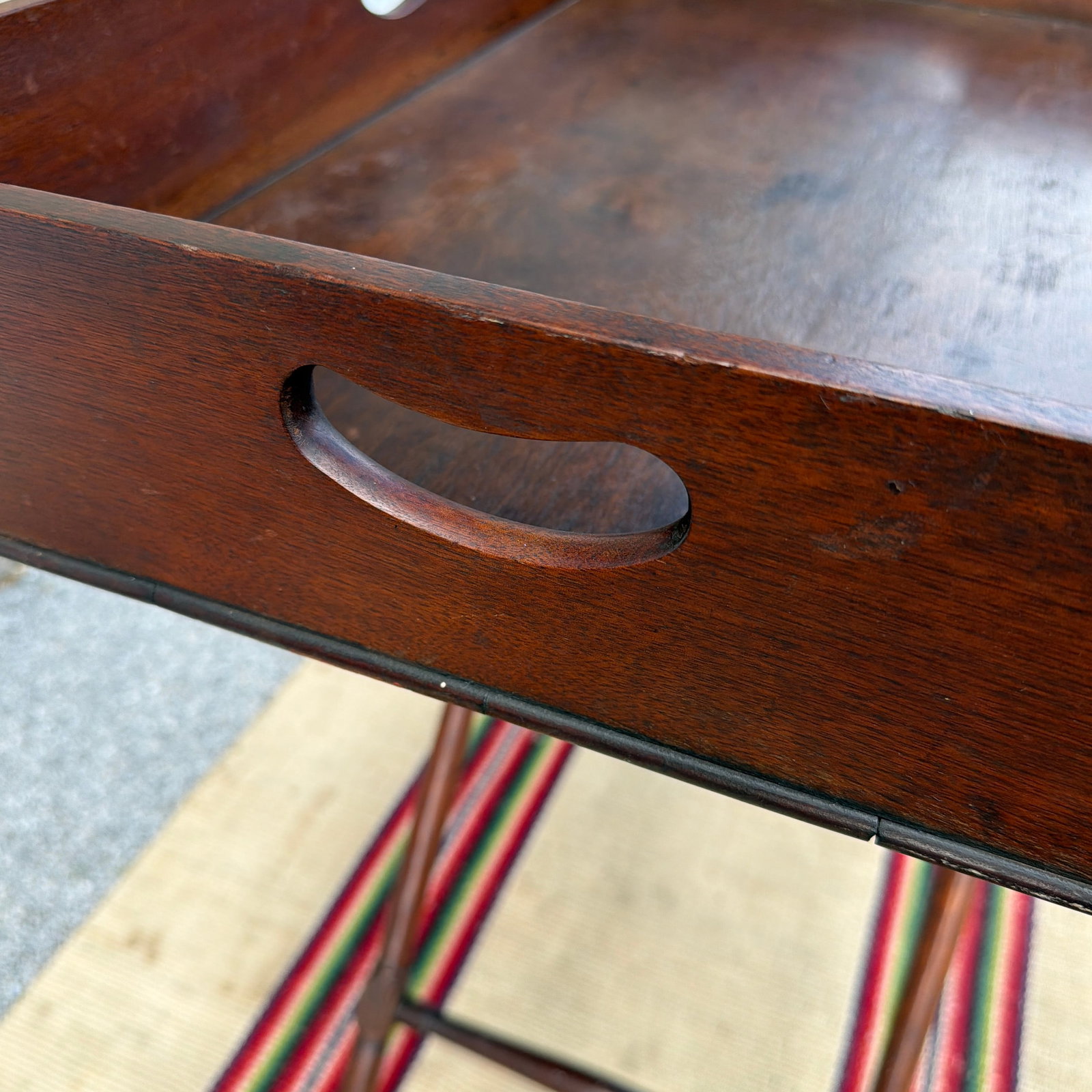 Antique Walnut Campaign or Butler's Tray With Folding Stand, Circa 1850's - 7
