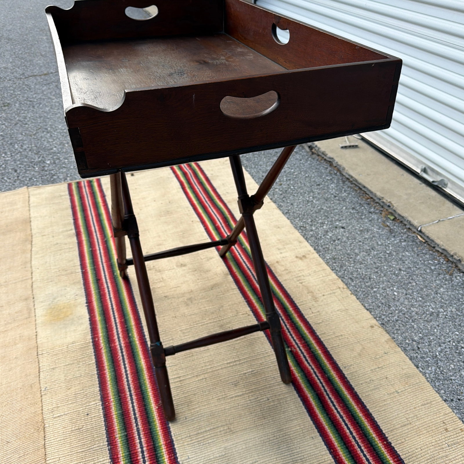 Antique Walnut Campaign or Butler's Tray With Folding Stand, Circa 1850's - 9