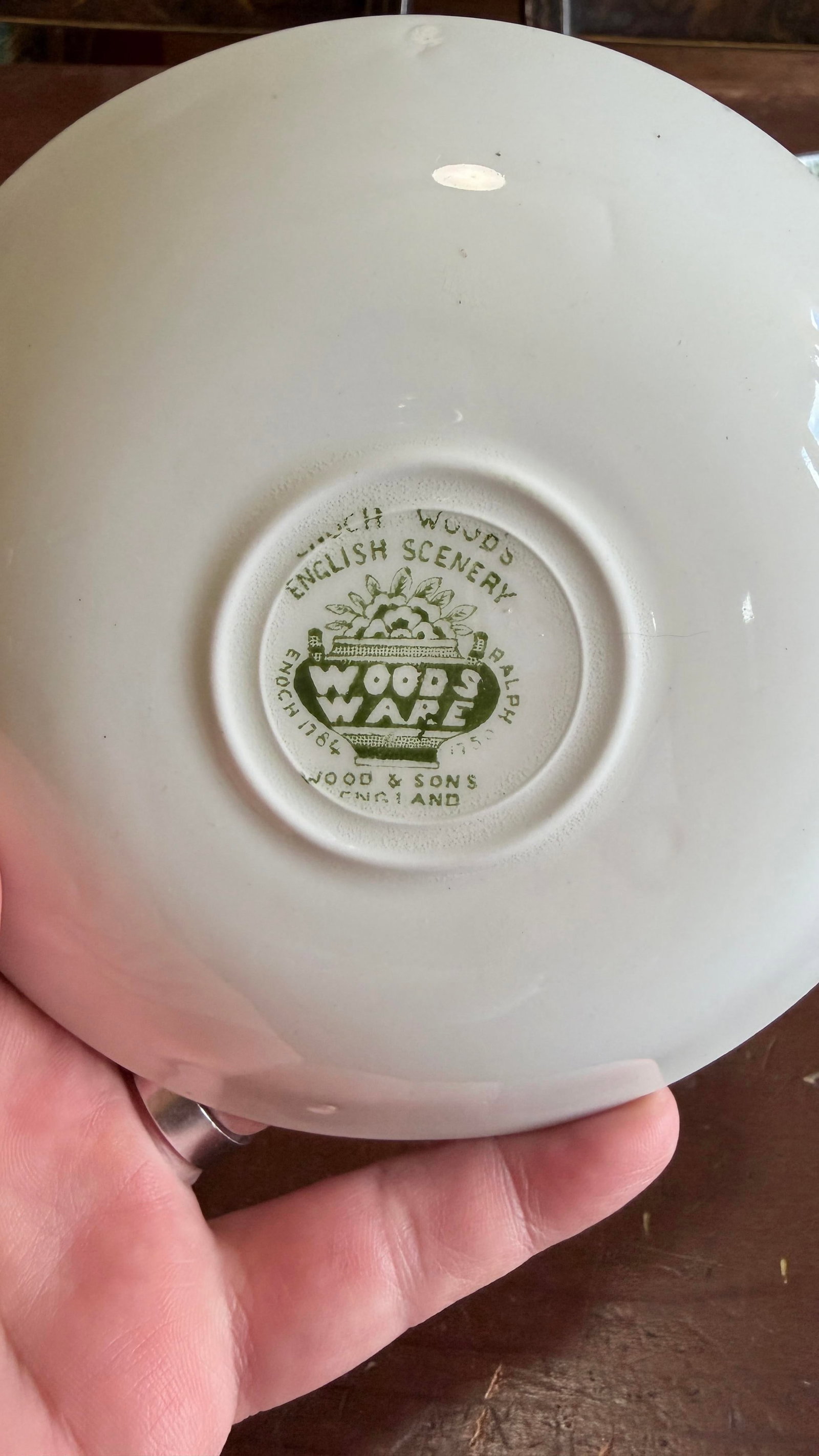 1940s Wood's "English Scenery" Green Transfer Cups and Saucers - Set of Four Enoch - 10