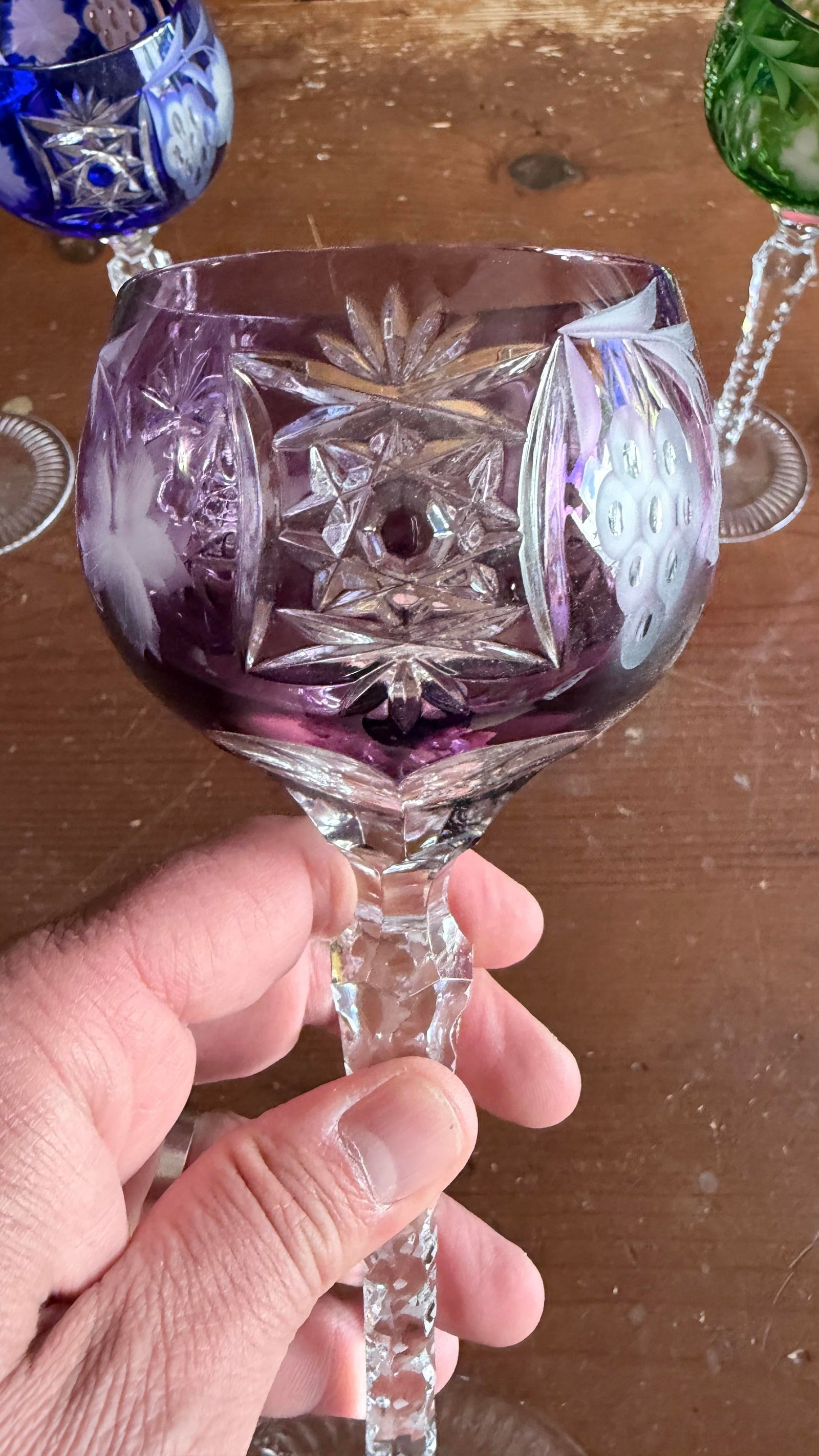 Vintage Bohemian Cut to Clear Lead Crystal Wine Glasses, Set of Seven, Circa 1950s–1960s - 10