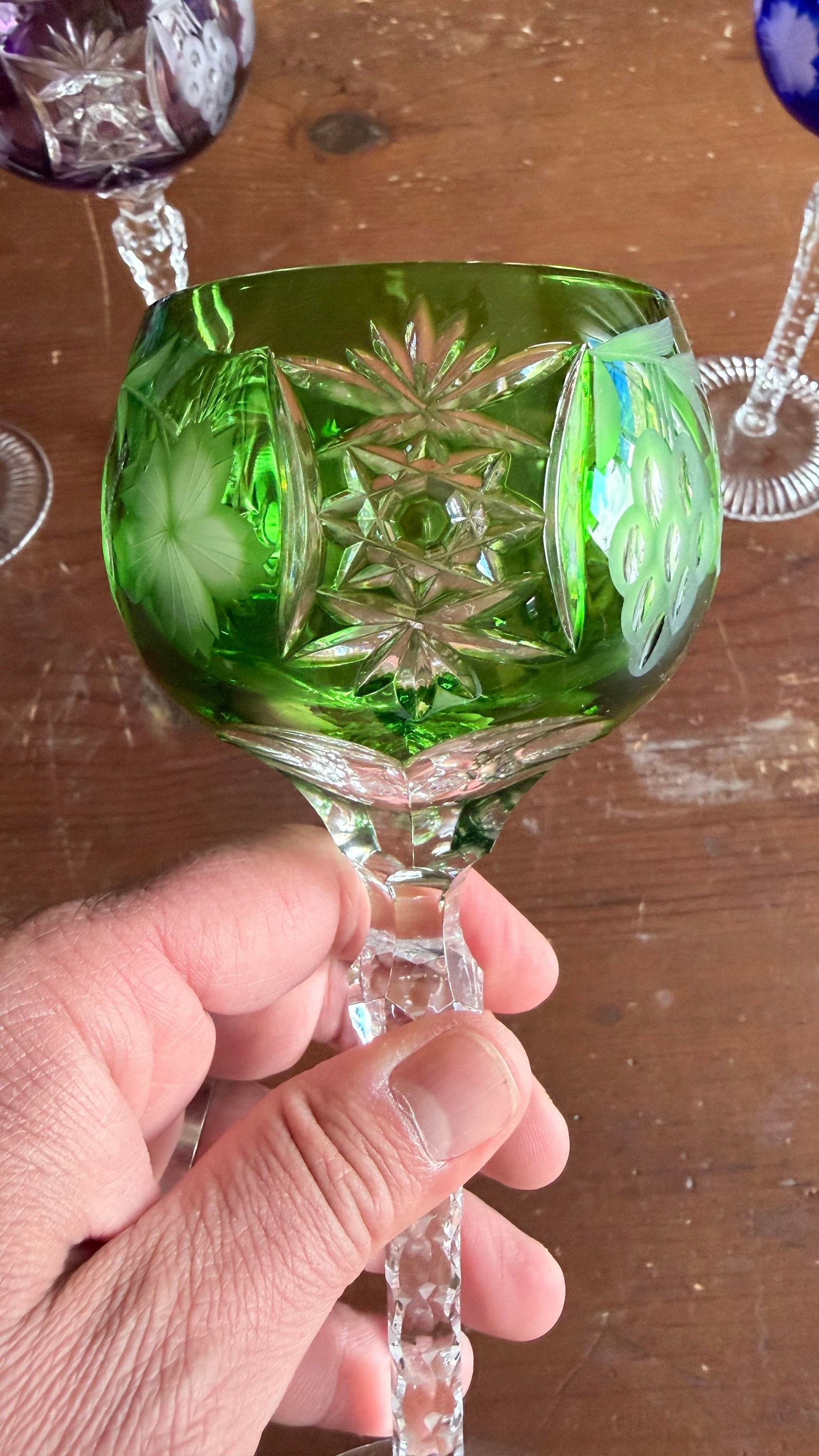 Vintage Bohemian Cut to Clear Lead Crystal Wine Glasses, Set of Seven, Circa 1950s–1960s - 11
