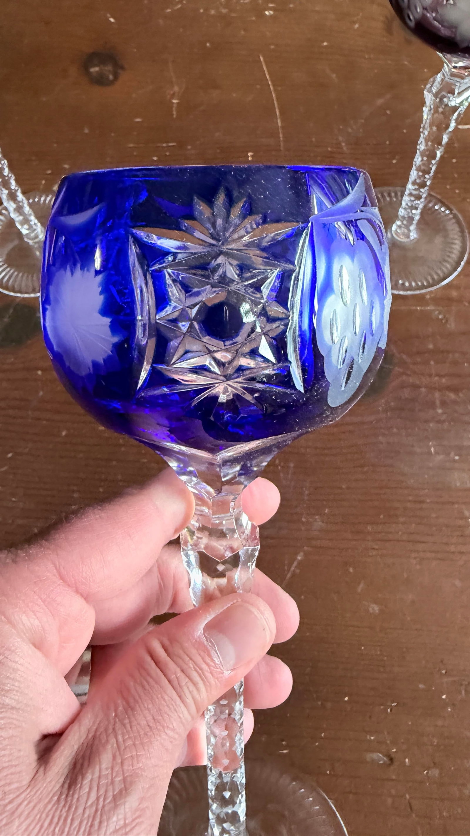 Vintage Bohemian Cut to Clear Lead Crystal Wine Glasses, Set of Seven, Circa 1950s–1960s - 12