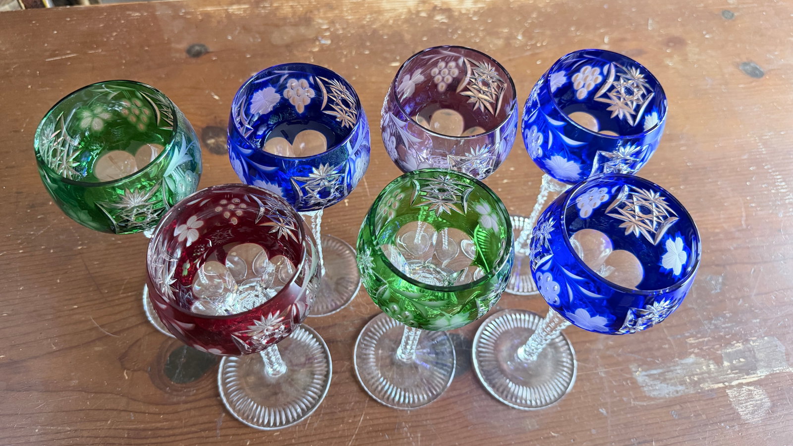 Vintage Bohemian Cut to Clear Lead Crystal Wine Glasses, Set of Seven, Circa 1950s–1960s - 13