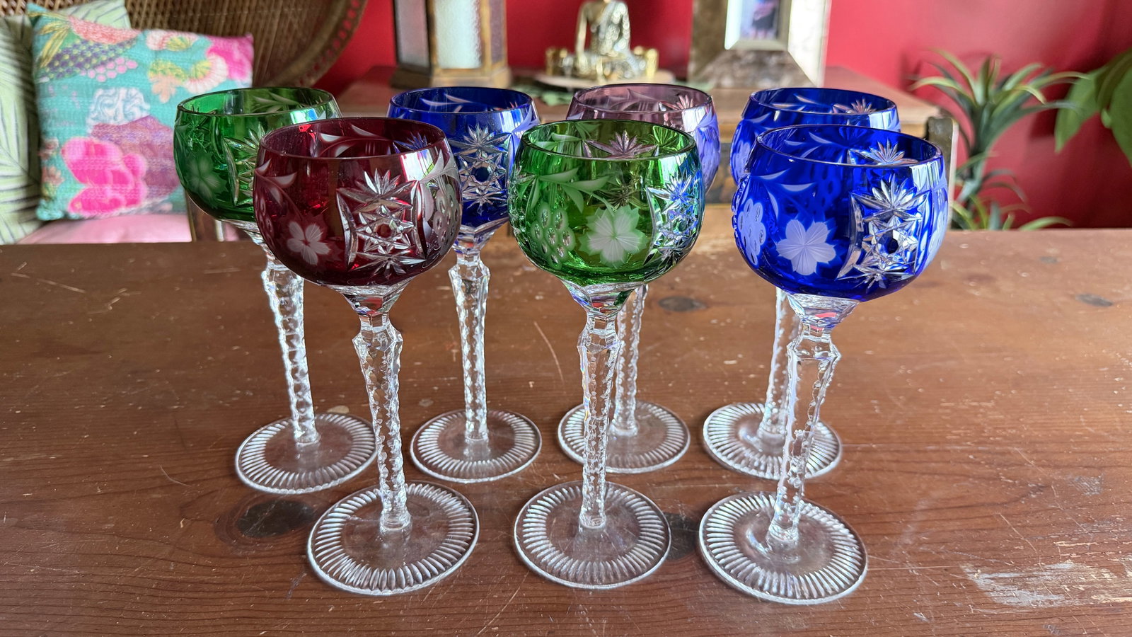 Vintage Bohemian Cut to Clear Lead Crystal Wine Glasses, Set of Seven, Circa 1950s–1960s - 14