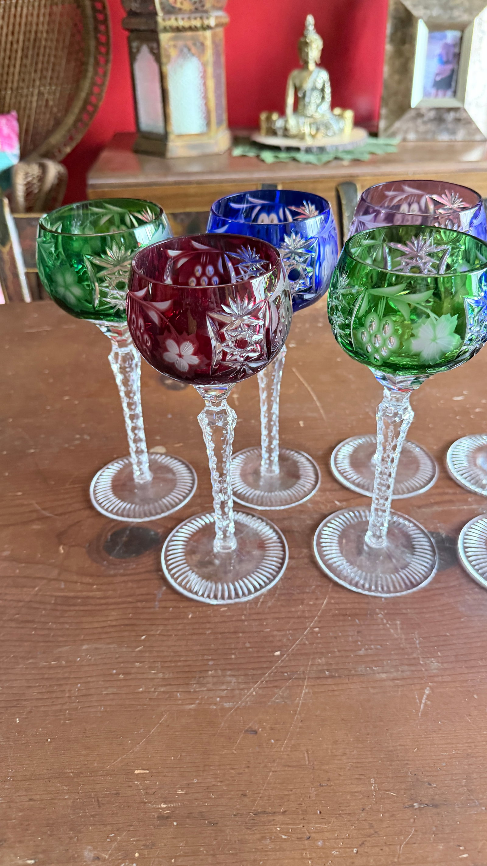 Vintage Bohemian Cut to Clear Lead Crystal Wine Glasses, Set of Seven, Circa 1950s–1960s - 15