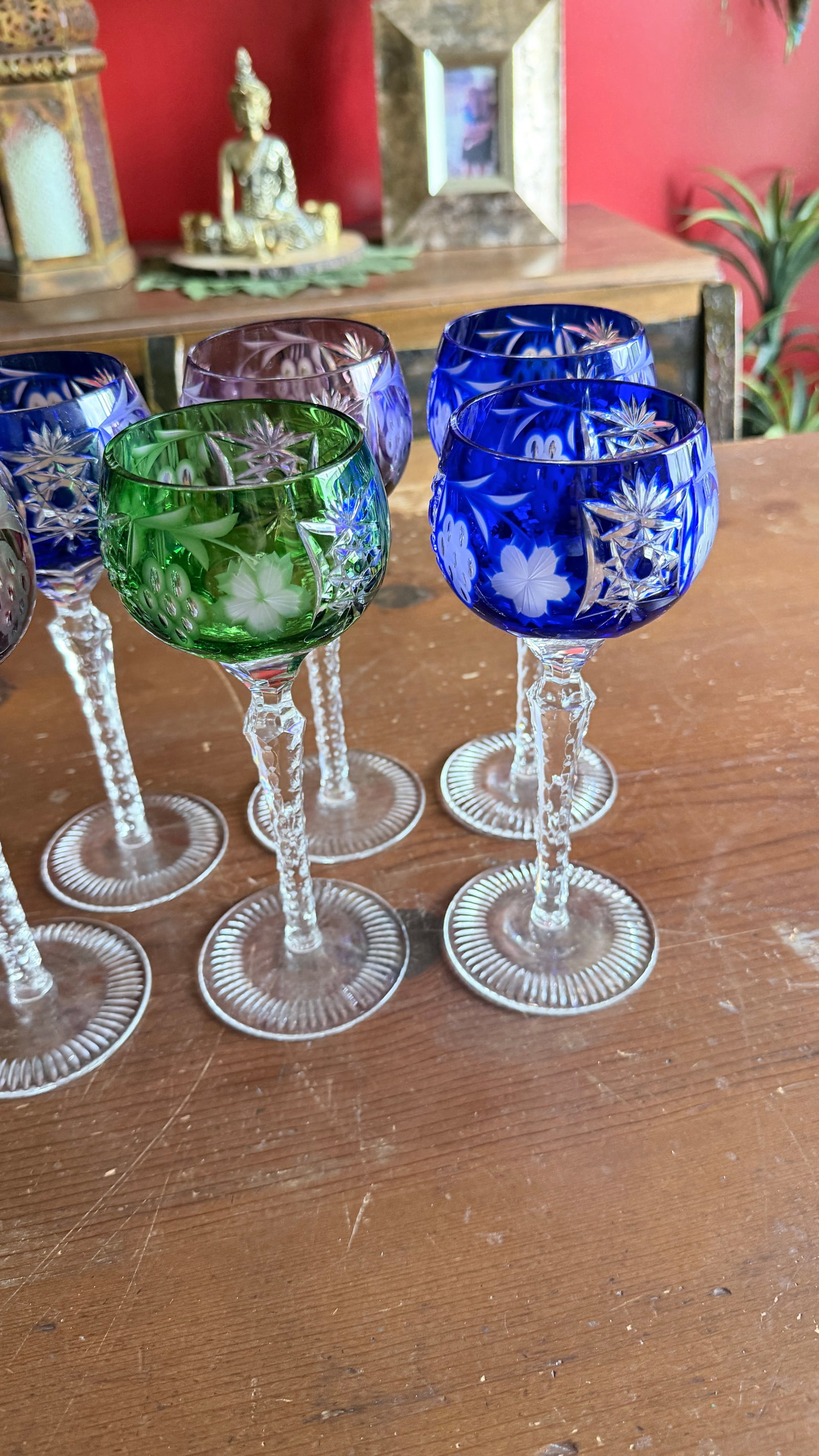 Vintage Bohemian Cut to Clear Lead Crystal Wine Glasses, Set of Seven, Circa 1950s–1960s - 16
