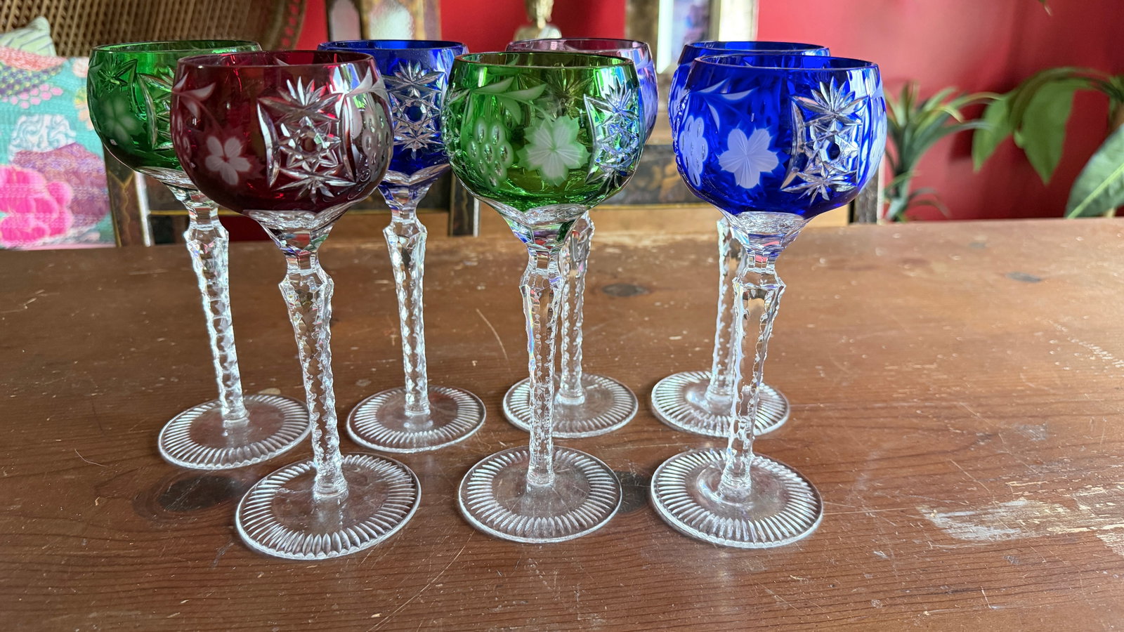 Vintage Bohemian Cut to Clear Lead Crystal Wine Glasses, Set of Seven, Circa 1950s–1960s - 17