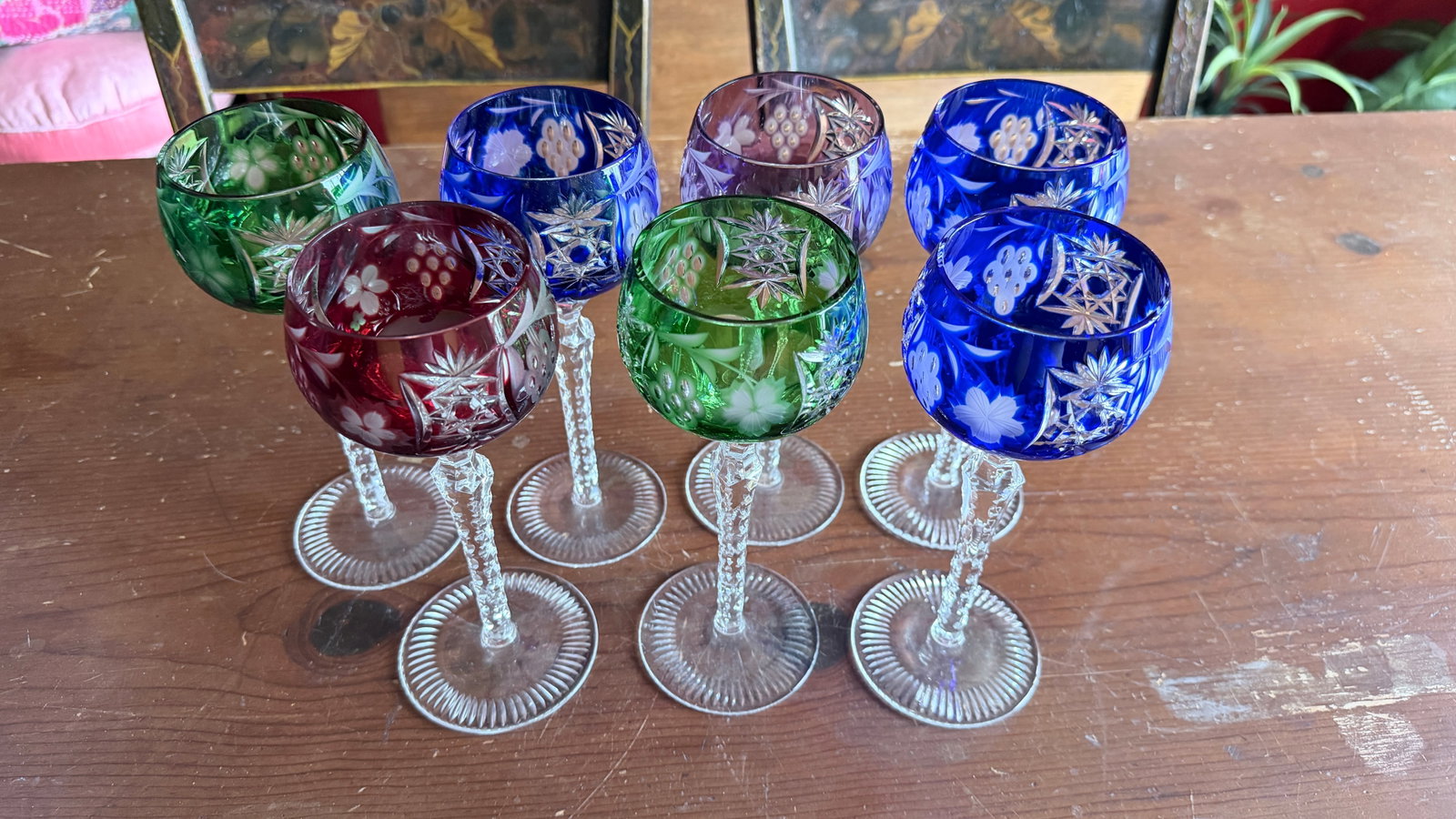 Vintage Bohemian Cut to Clear Lead Crystal Wine Glasses, Set of Seven, Circa 1950s–1960s - 18