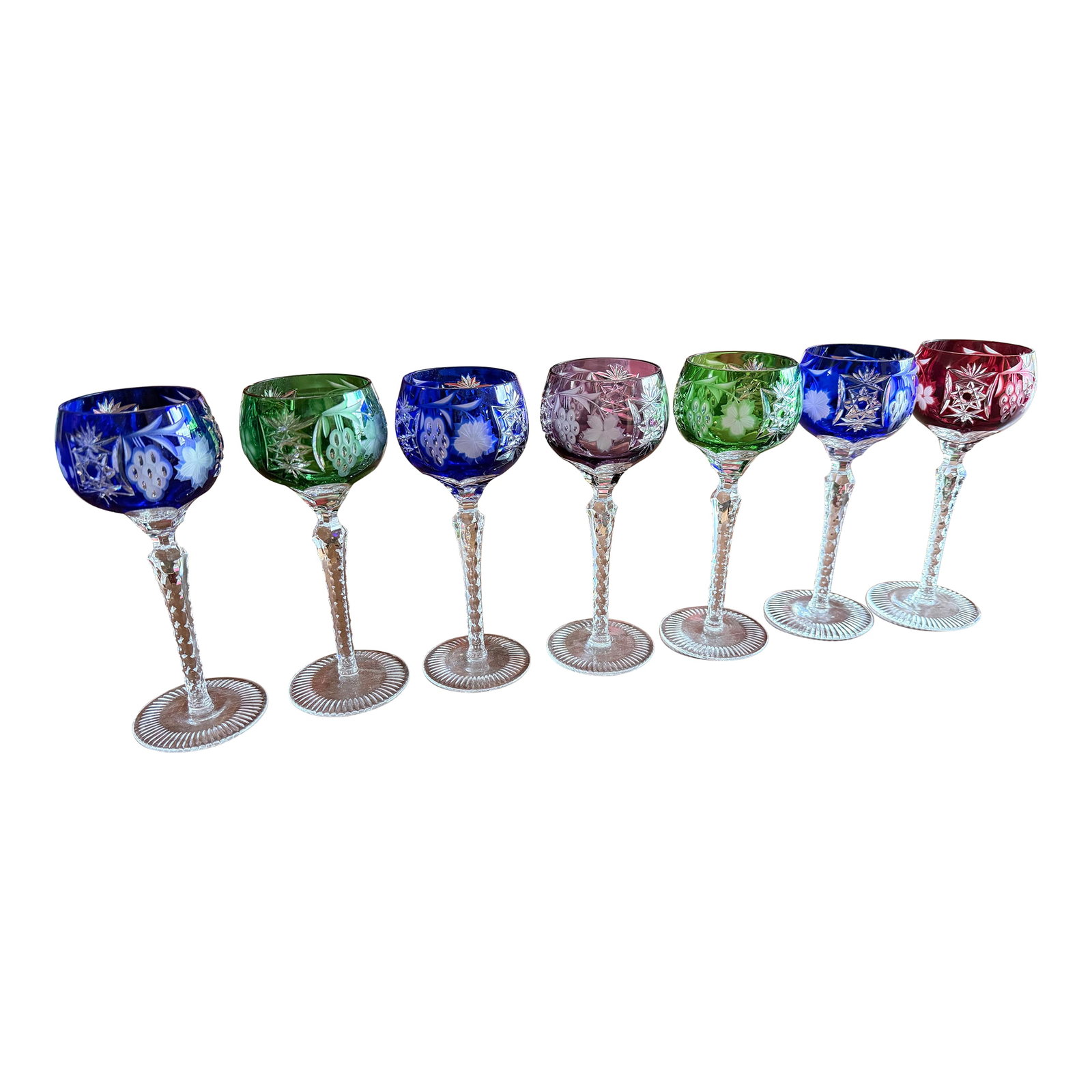 Vintage Bohemian Cut to Clear Lead Crystal Wine Glasses, Set of Seven, Circa 1950s–1960s (1 of 18)