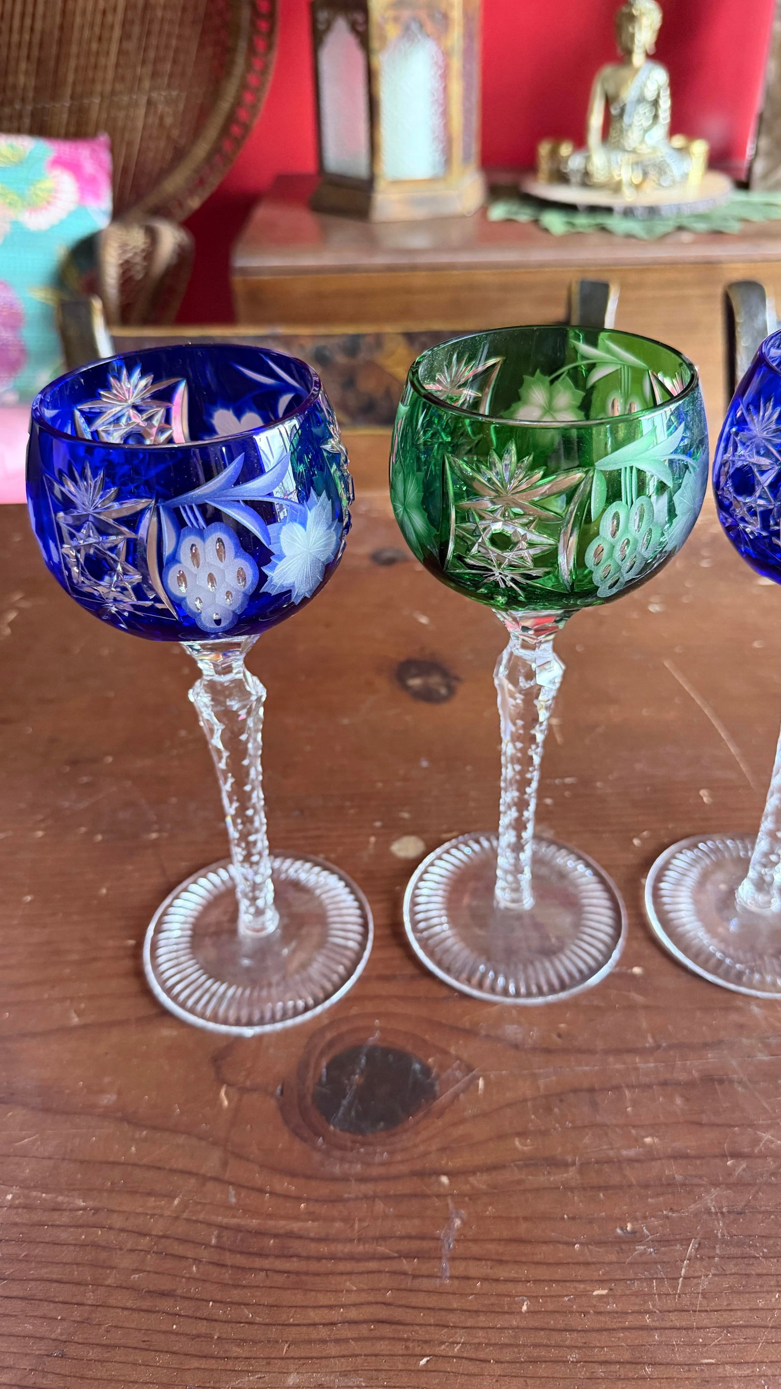 Vintage Bohemian Cut to Clear Lead Crystal Wine Glasses, Set of Seven, Circa 1950s–1960s - 2