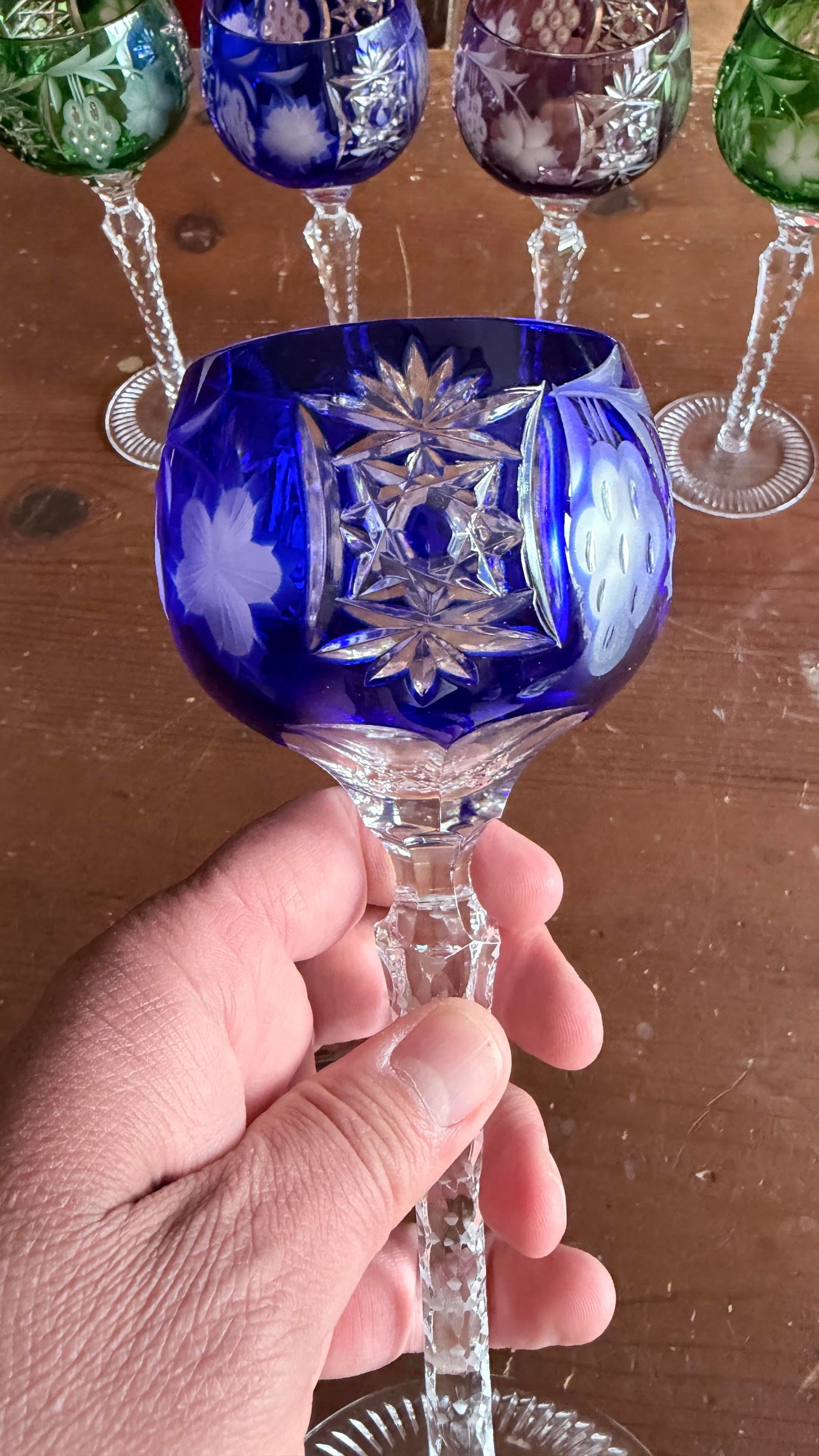 Vintage Bohemian Cut to Clear Lead Crystal Wine Glasses, Set of Seven, Circa 1950s–1960s - 6