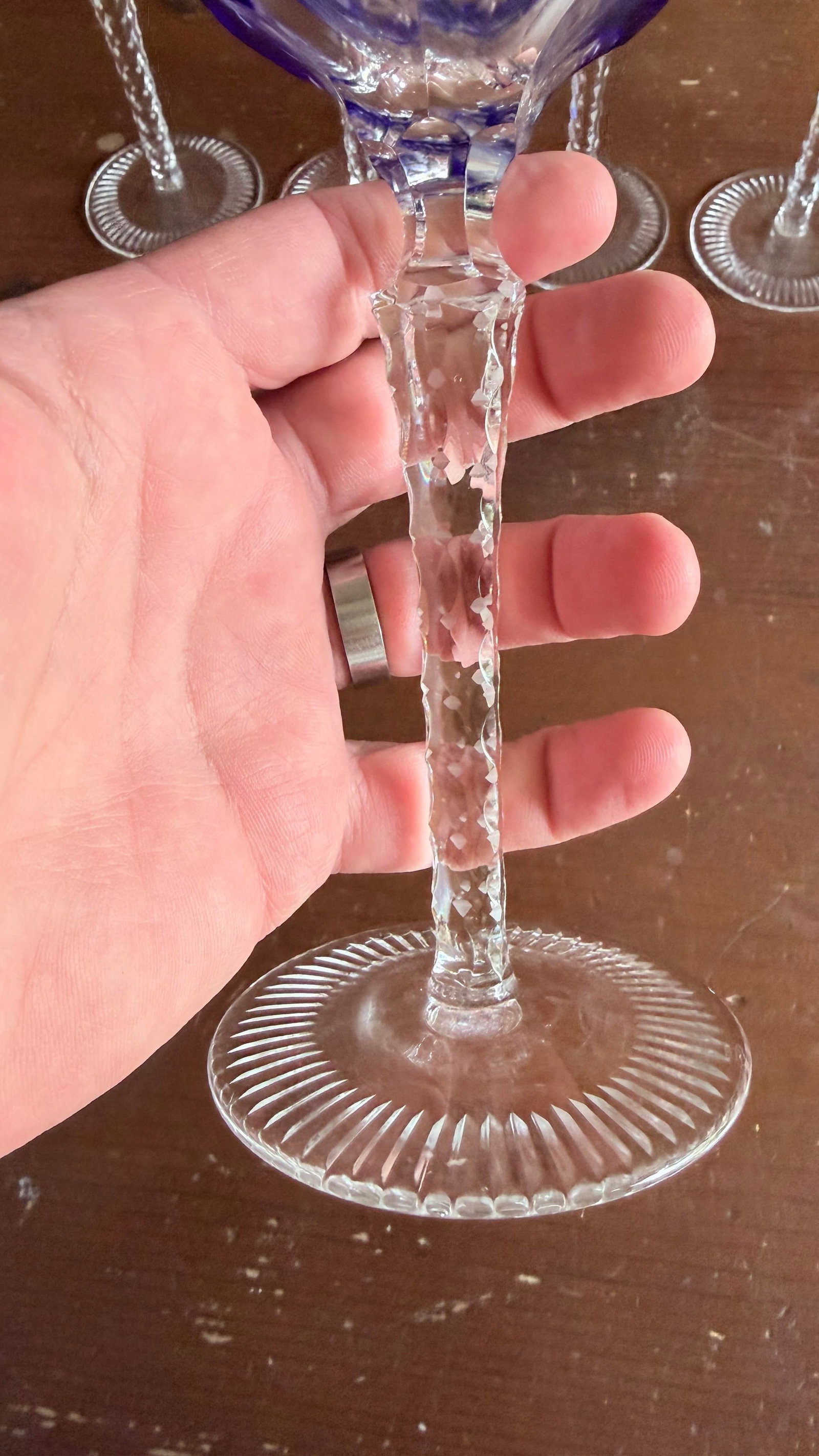 Vintage Bohemian Cut to Clear Lead Crystal Wine Glasses, Set of Seven, Circa 1950s–1960s - 7