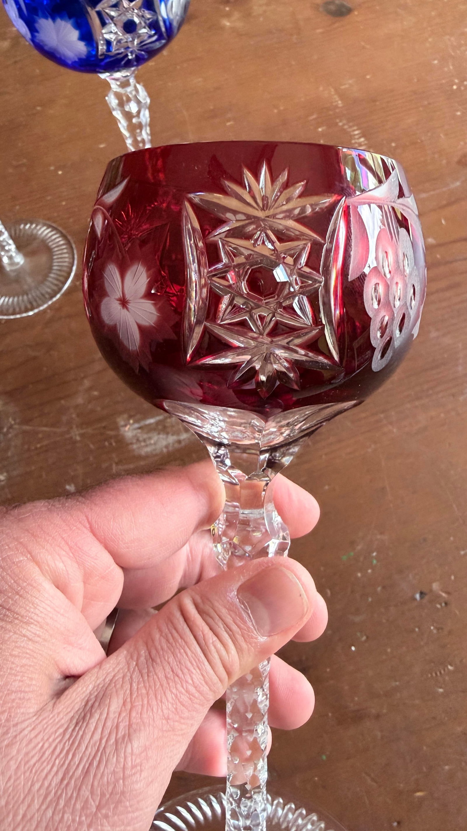 Vintage Bohemian Cut to Clear Lead Crystal Wine Glasses, Set of Seven, Circa 1950s–1960s - 9