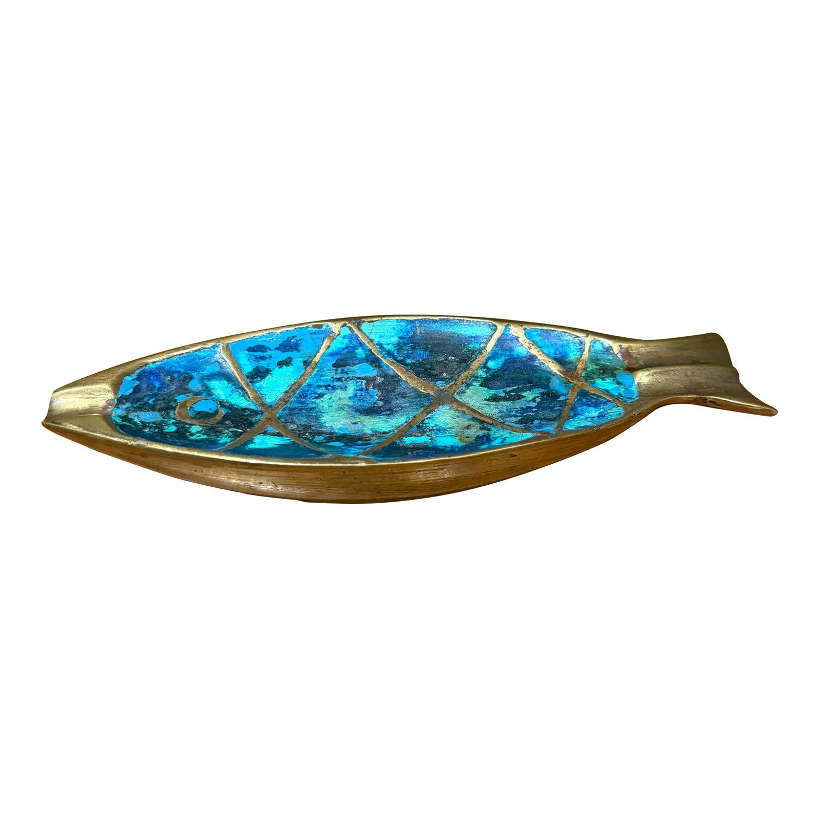 Mid-Century Mexican Modern Brass Fish Ashtray Dish Catch All by Pepe Mendoza: For your consideration, a Mid-Century Modern brass fish ashtray designed by Mexican artist Pepe Mendoza. Created around 1958, these pieces are highly collectible examples of Mexican modernist design,