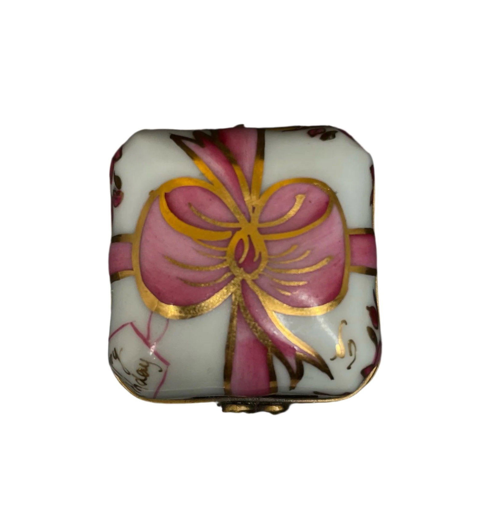 Early 20th Century Limoges Pink Bow Box - 3