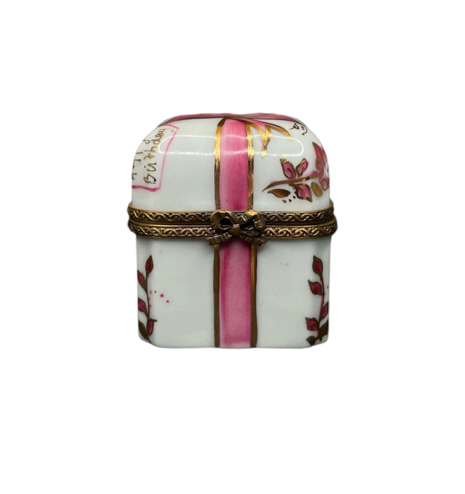 Early 20th Century Limoges Pink Bow Box - 4