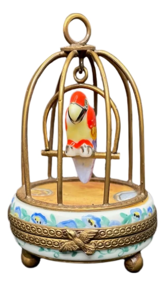 Early 20th Century Limoges Bird Cage Box: 2.3" Tall 2" Wide Looking for a unique and elegant storage solution? Look no further than our Limoges Bird Cage Box! Crafted with exquisite detail, this box adds a touch of sophistication to any
