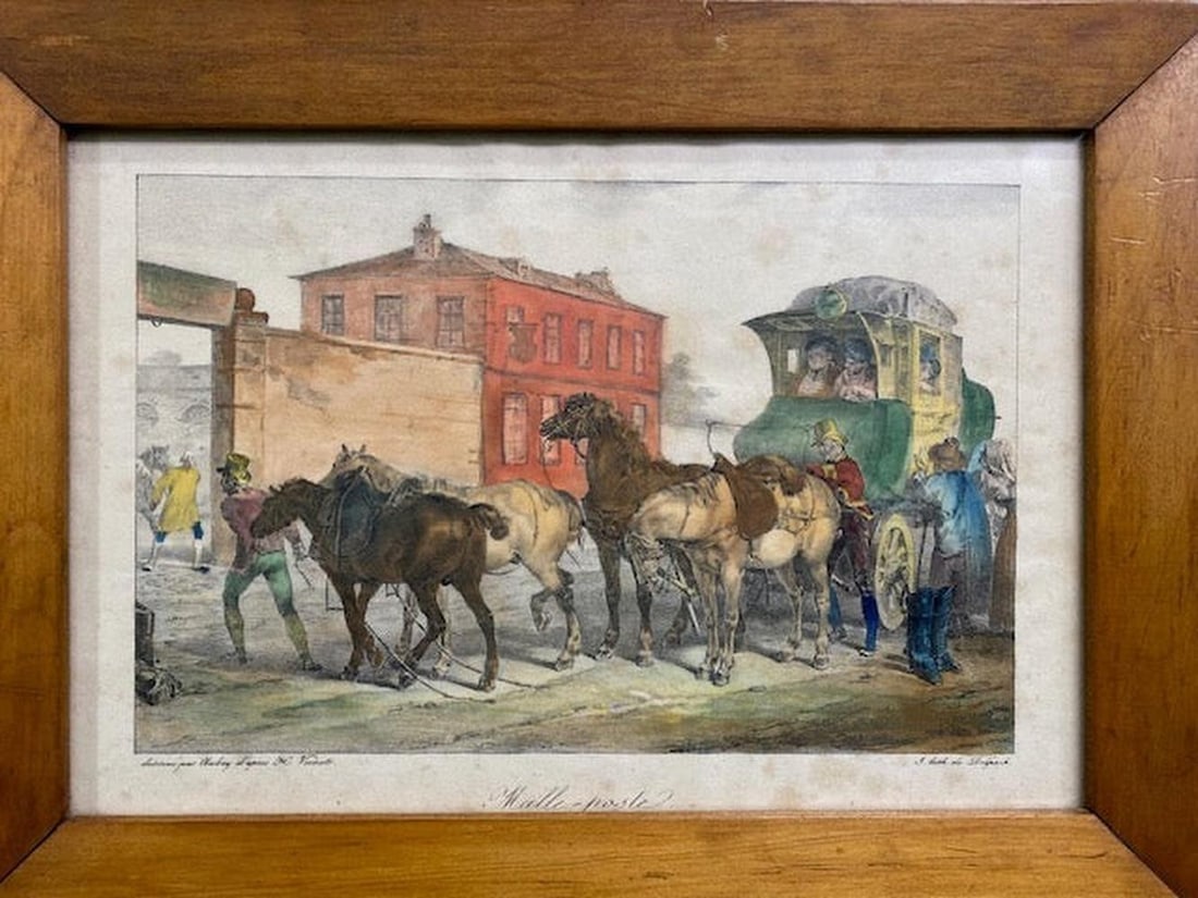 Early 19th Century Set of Four French Horse Carriage Lithographs - 3