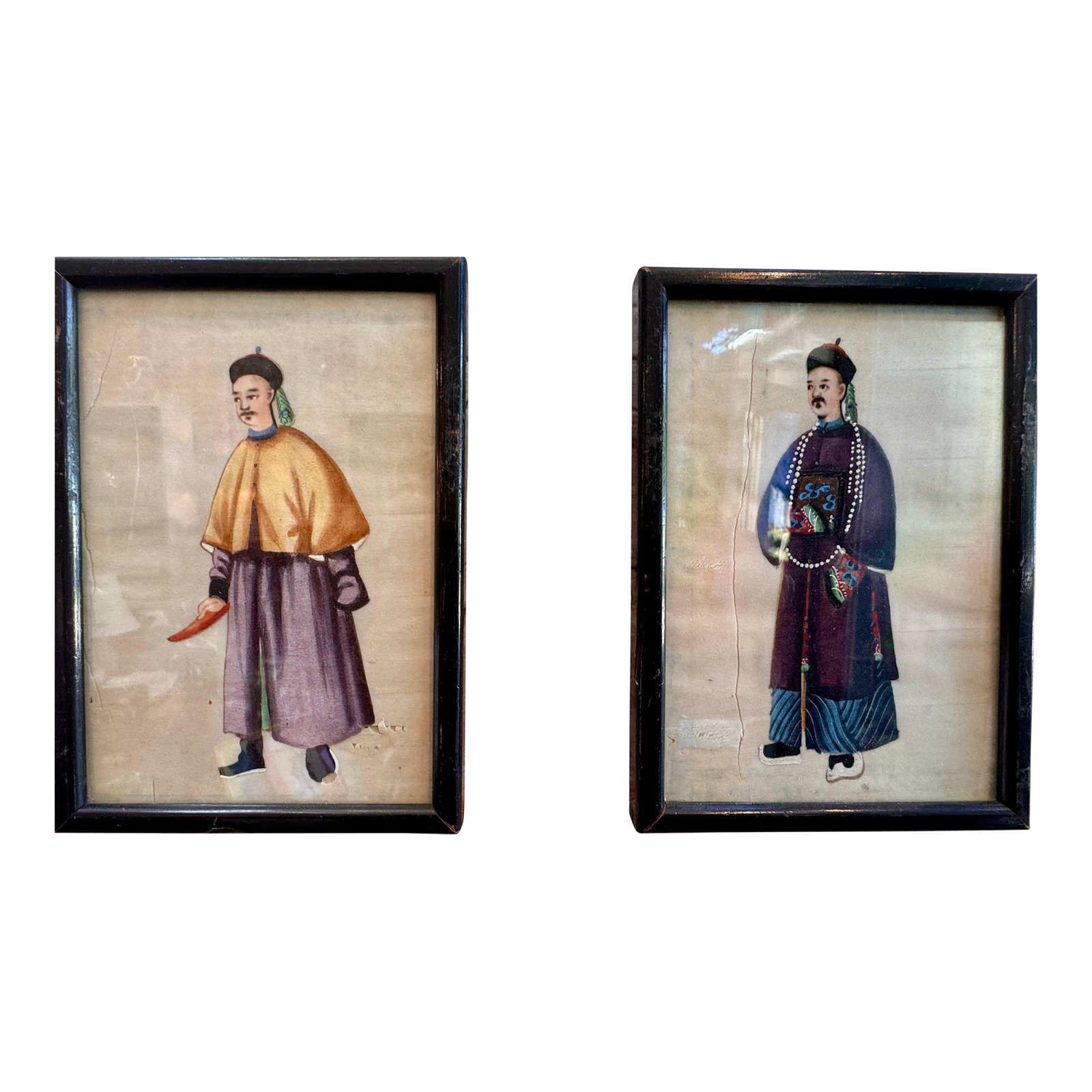 Pair of Royalty Pith Paintings - Black Frames (1 of 9)