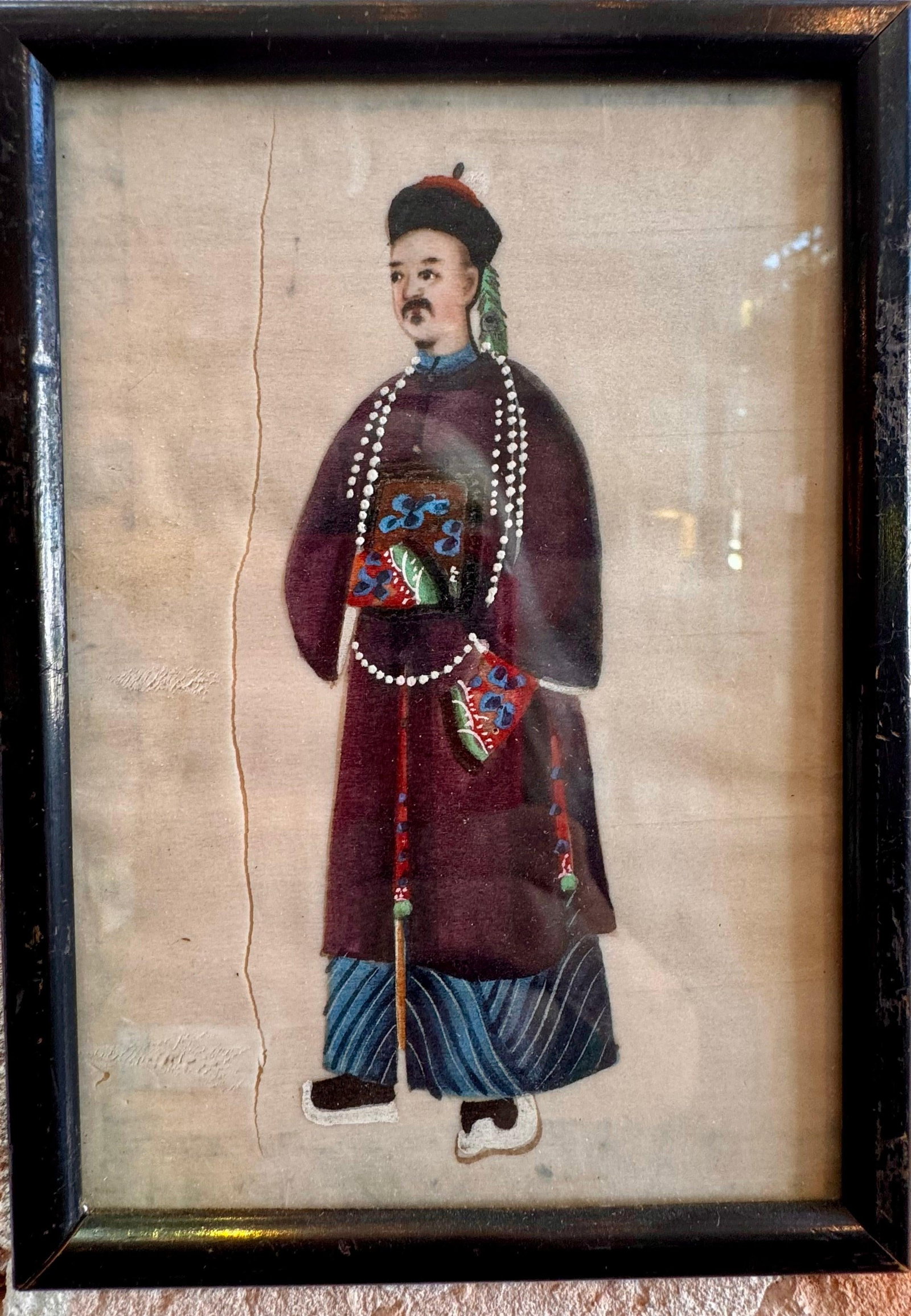 Pair of Royalty Pith Paintings - Black Frames - 4