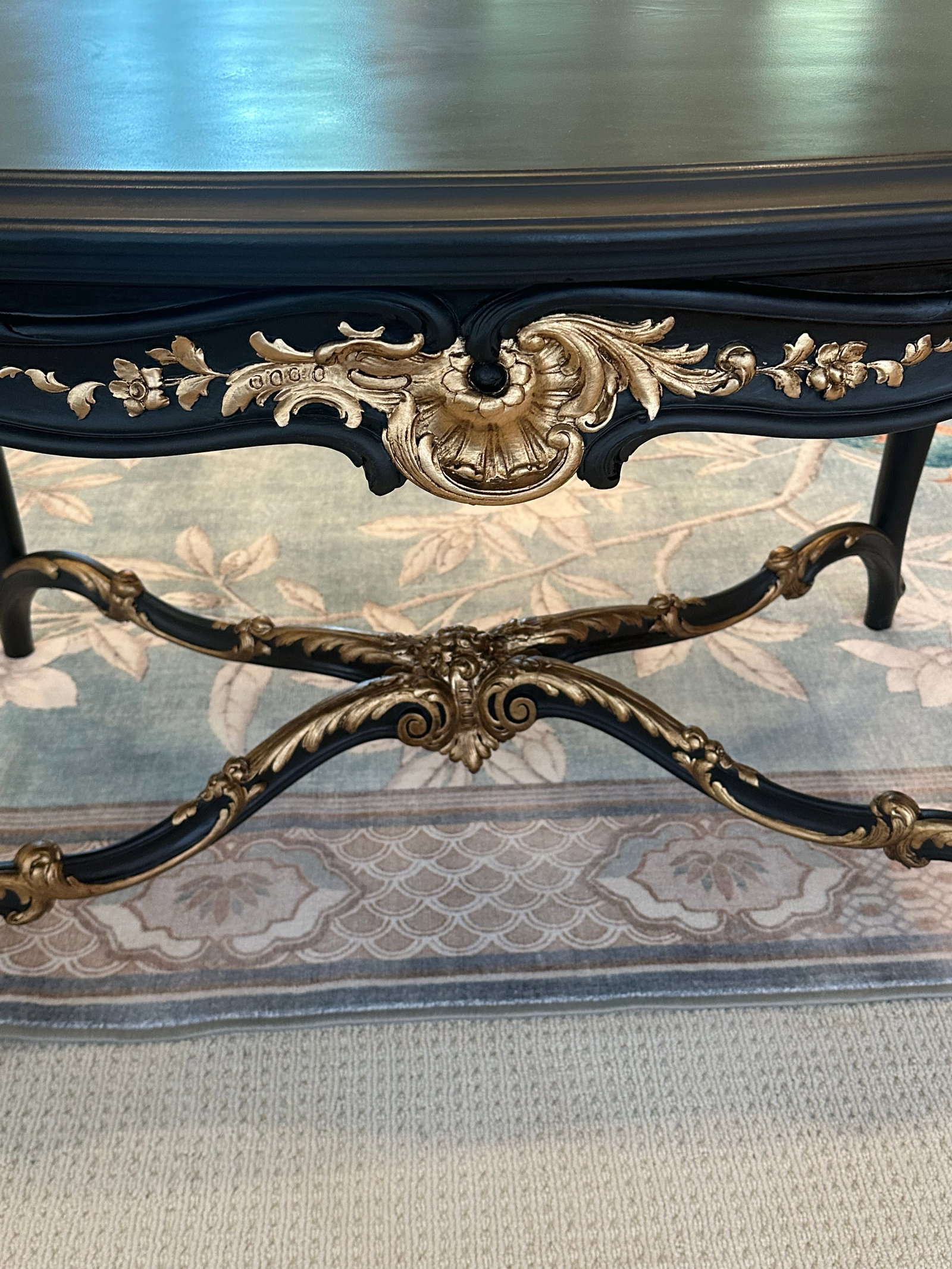 1950s French Rococo / Mid Century Revival Center Table in Matte Ebonized Finish - 2