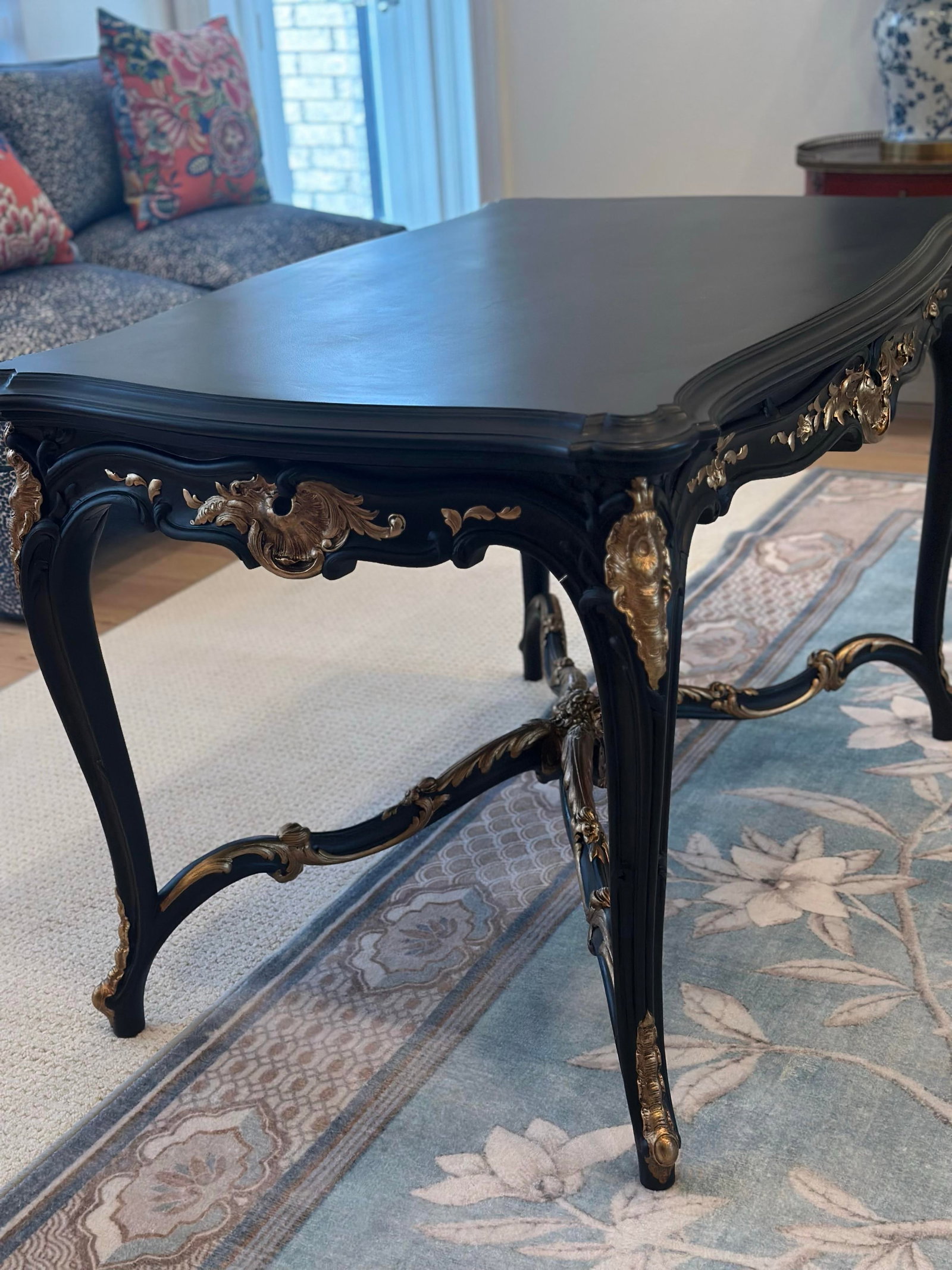 1950s French Rococo / Mid Century Revival Center Table in Matte Ebonized Finish - 3