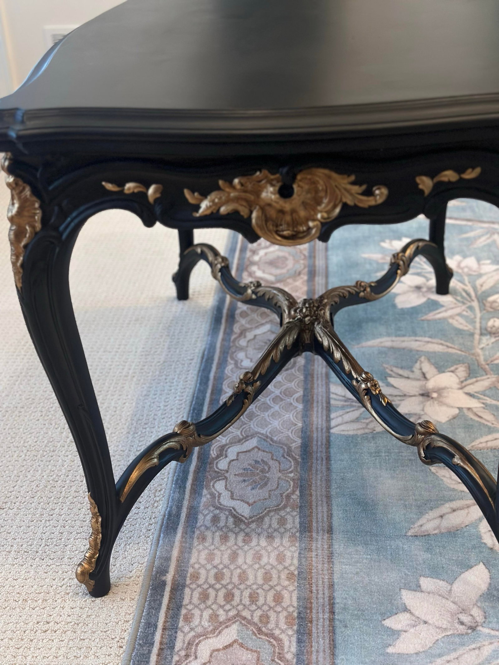 1950s French Rococo / Mid Century Revival Center Table in Matte Ebonized Finish - 4