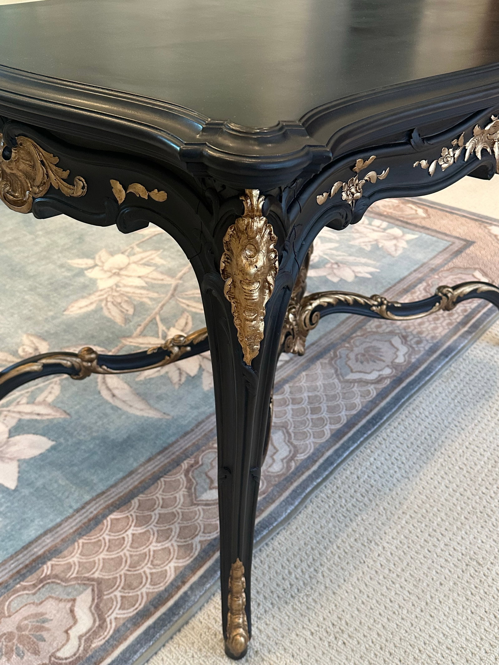 1950s French Rococo / Mid Century Revival Center Table in Matte Ebonized Finish - 7