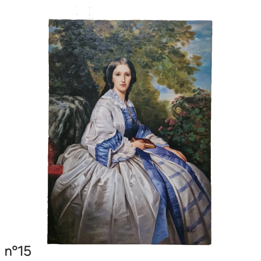 Mid-20th Century Signed G. Miller - Portrait of a Lady in a Garden, Oil on Canvas - 2