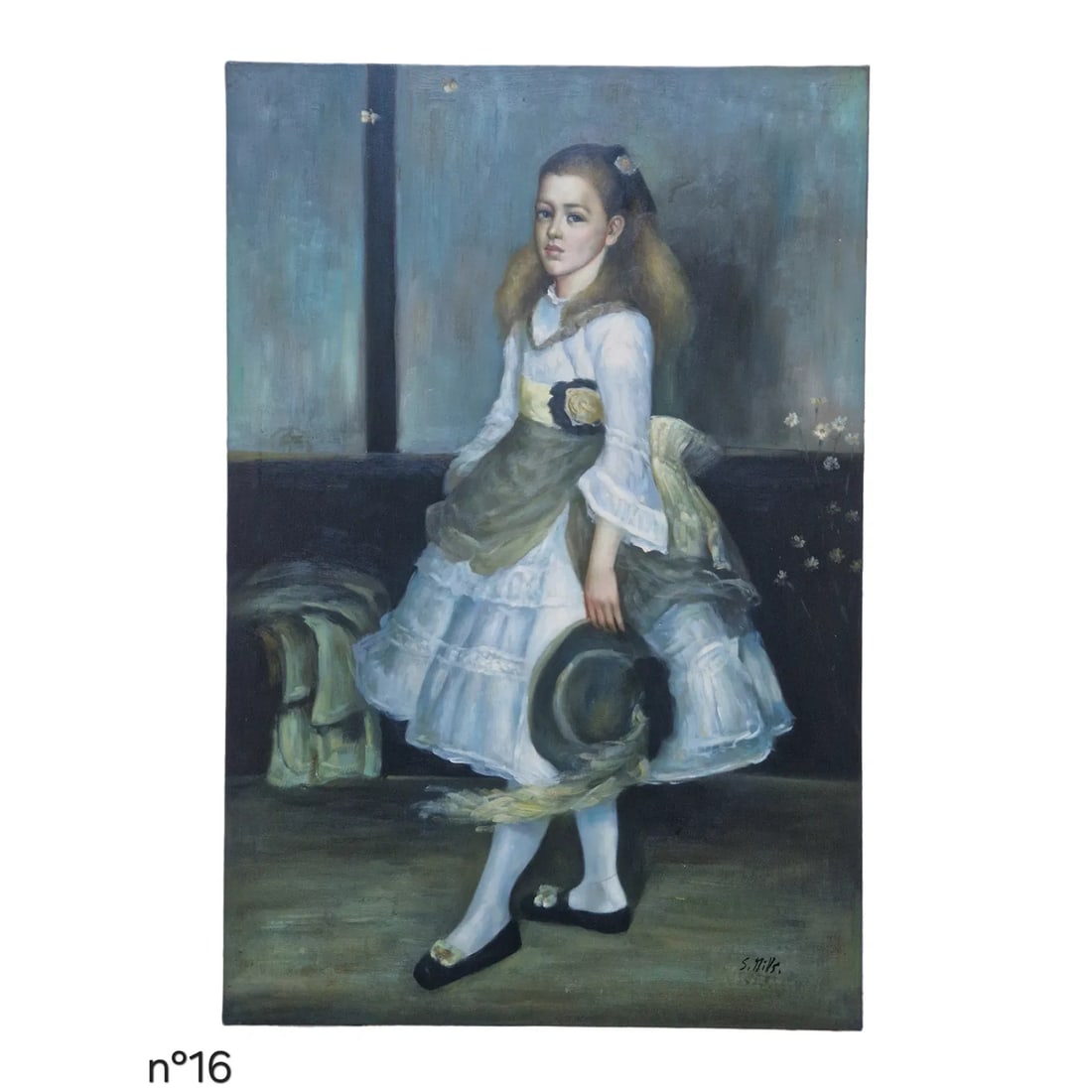Mid-20th Century Signed S. Mills - Portrait of a Young Girl, Oil on Canvas - 2