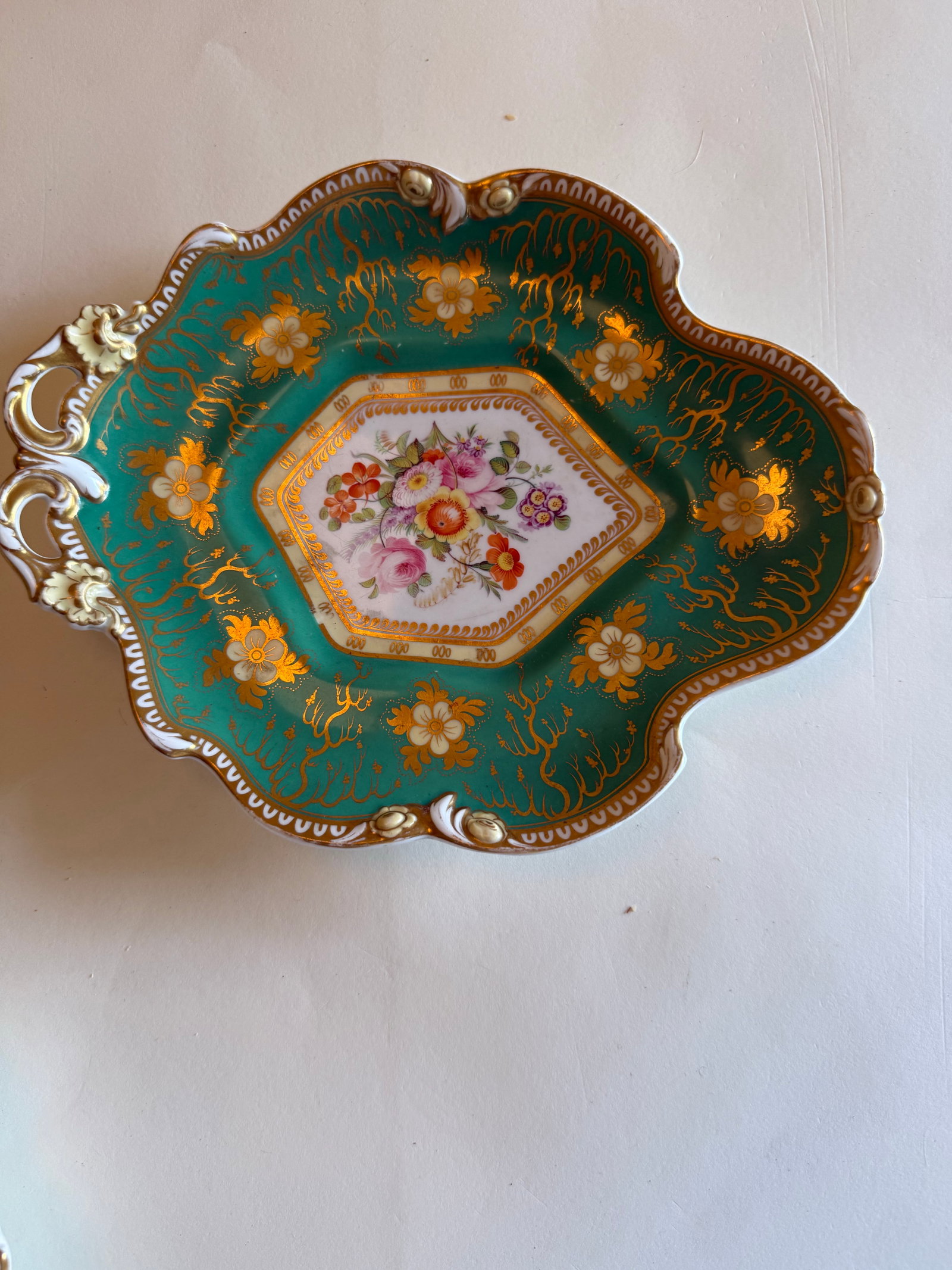 Antique Coalport Apple-Green & Gilt Porcelain Dessert Dishes, Set of 3 or Antique Coalport Hand-Pain - 2