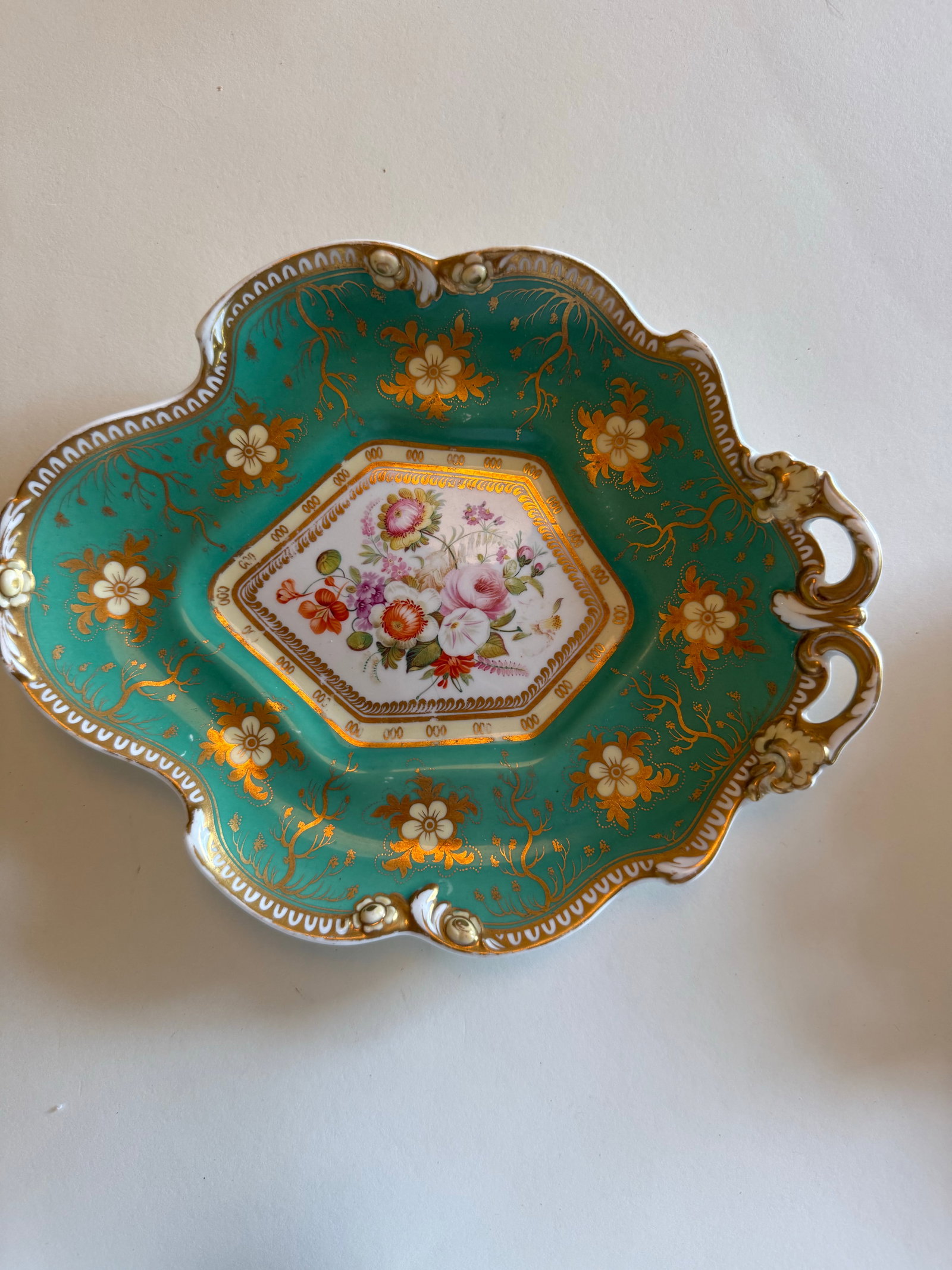 Antique Coalport Apple-Green & Gilt Porcelain Dessert Dishes, Set of 3 or Antique Coalport Hand-Pain - 4