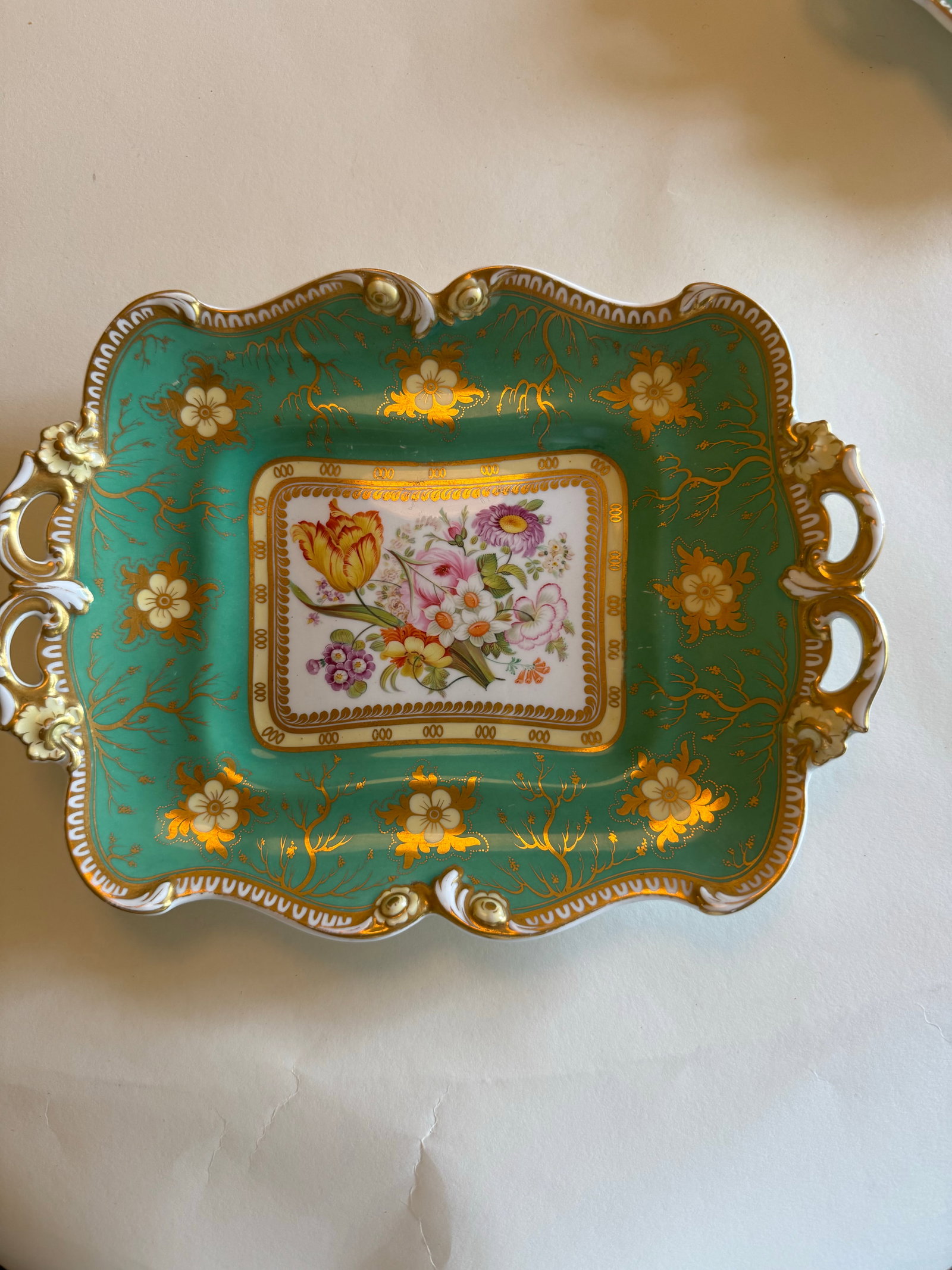Antique Coalport Apple-Green & Gilt Porcelain Dessert Dishes, Set of 3 or Antique Coalport Hand-Pain - 5