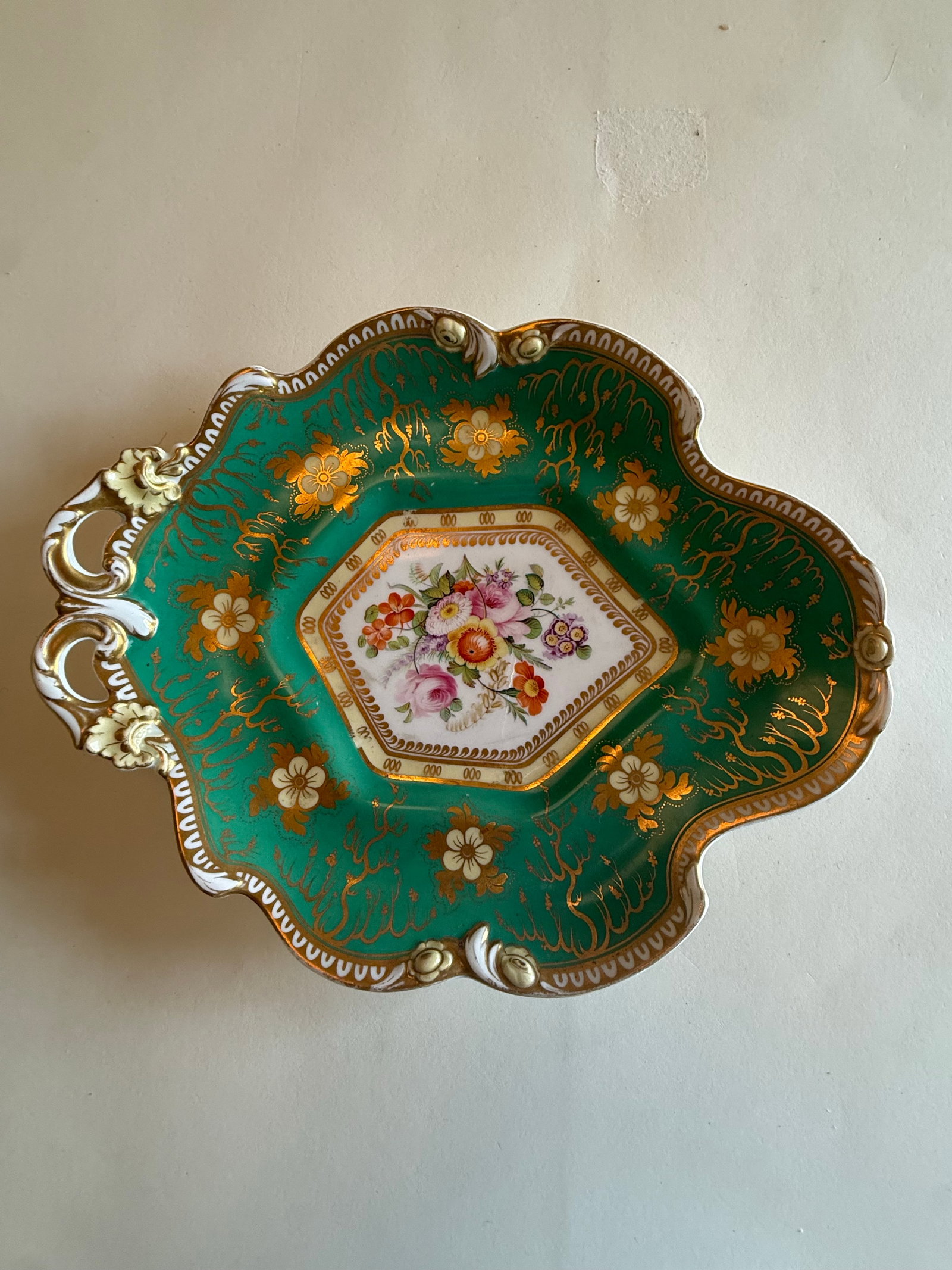 Antique Coalport Apple-Green & Gilt Porcelain Dessert Dishes, Set of 3 or Antique Coalport Hand-Pain - 6