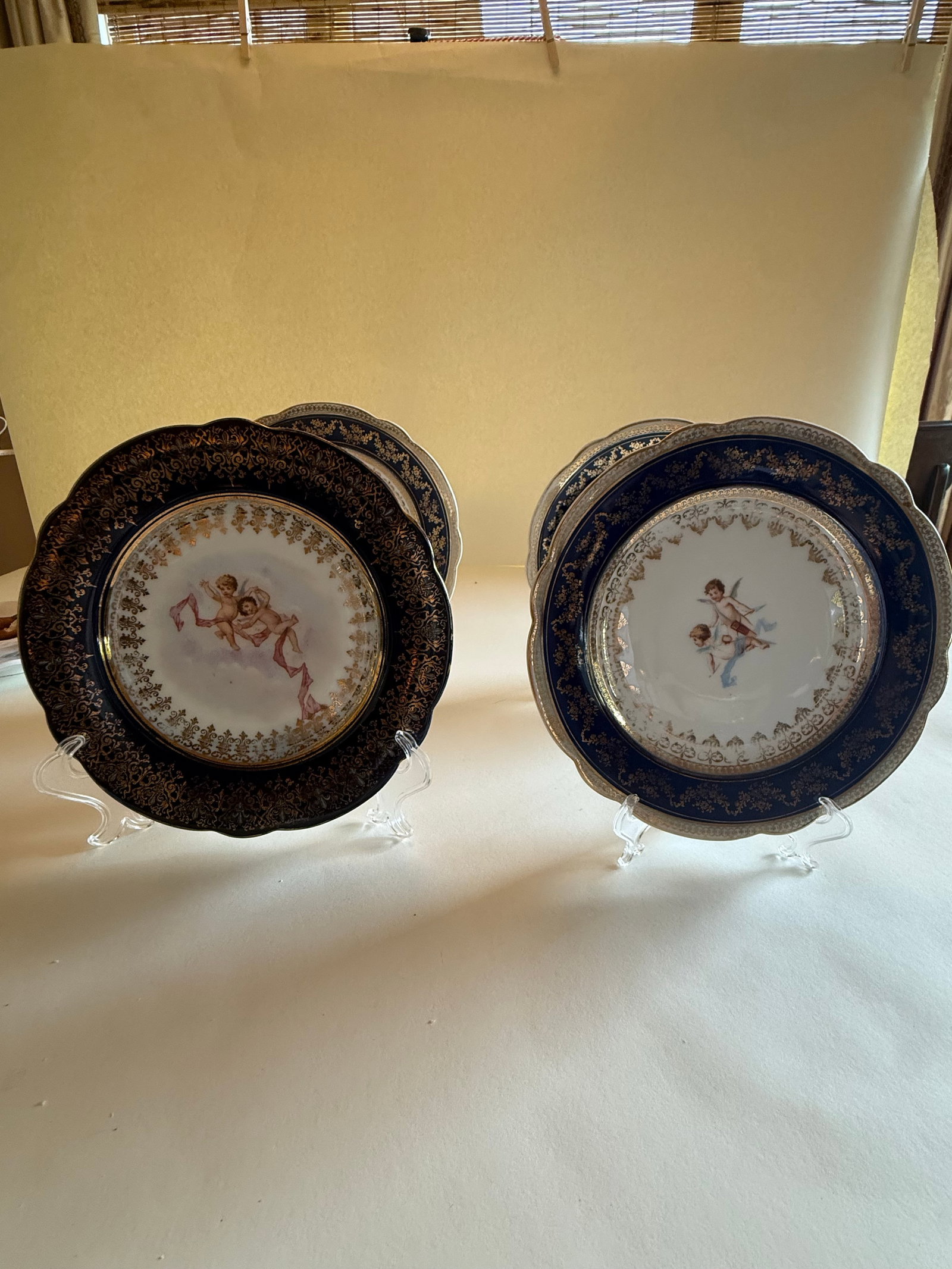 Antique Victoria Carlsbad Austria Cobalt & Gilt Cherub Cabinet Plates – Set of 4 - 2