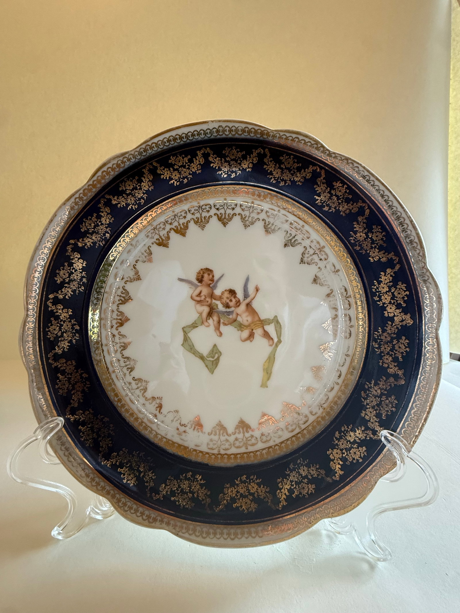 Antique Victoria Carlsbad Austria Cobalt & Gilt Cherub Cabinet Plates – Set of 4 - 3