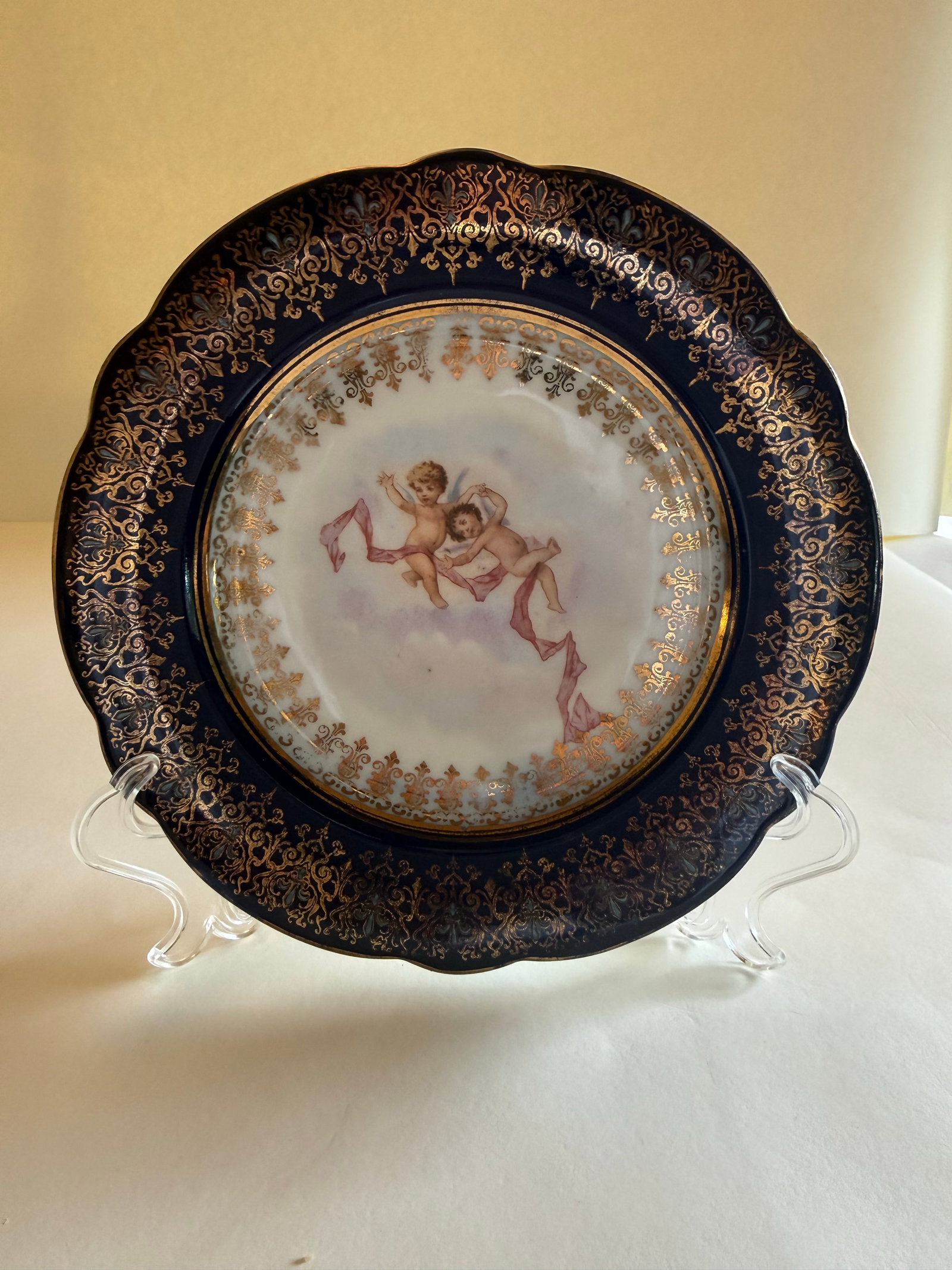 Antique Victoria Carlsbad Austria Cobalt & Gilt Cherub Cabinet Plates – Set of 4 - 4