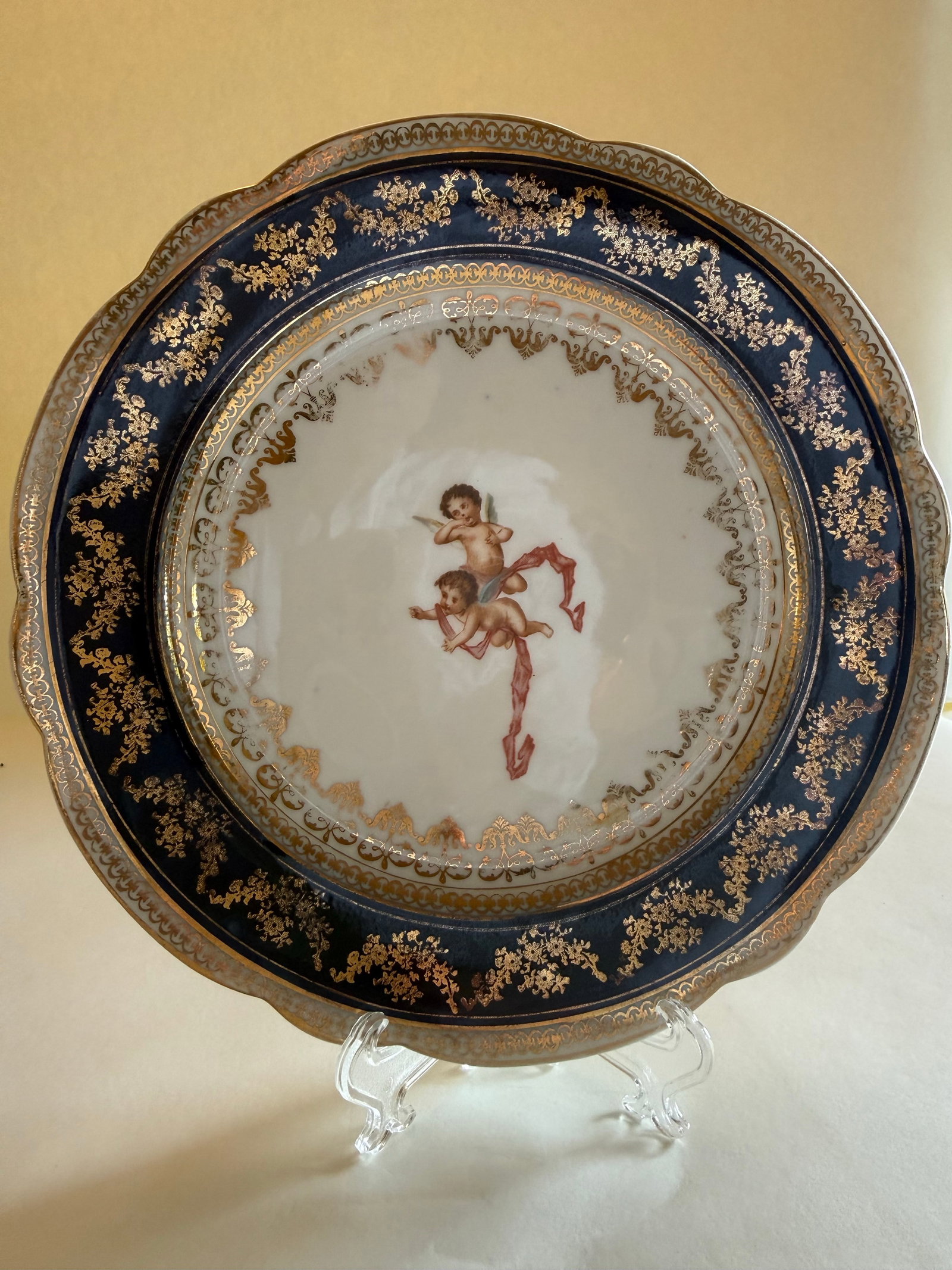 Antique Victoria Carlsbad Austria Cobalt & Gilt Cherub Cabinet Plates – Set of 4 - 5
