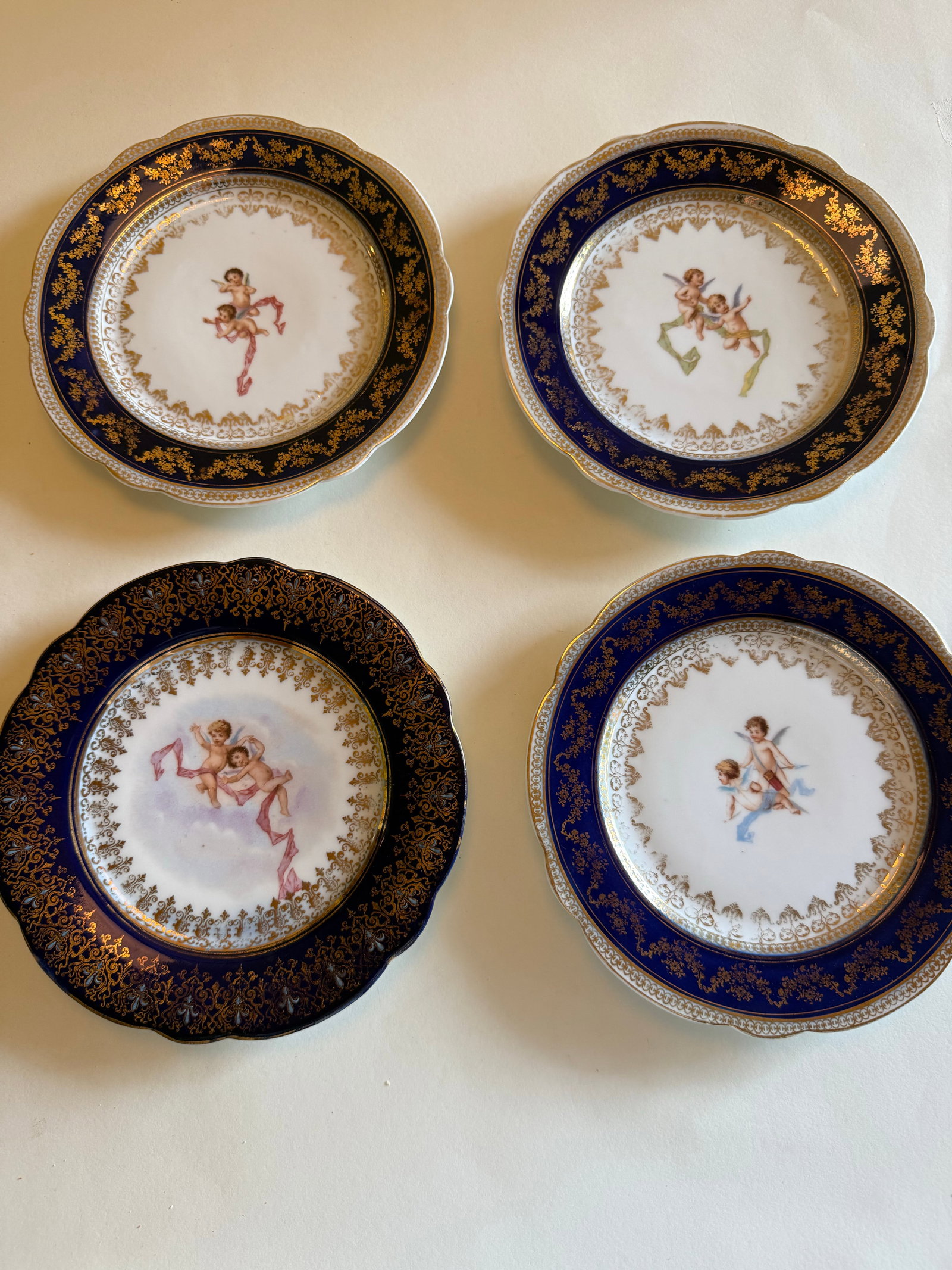 Antique Victoria Carlsbad Austria Cobalt & Gilt Cherub Cabinet Plates – Set of 4 - 6