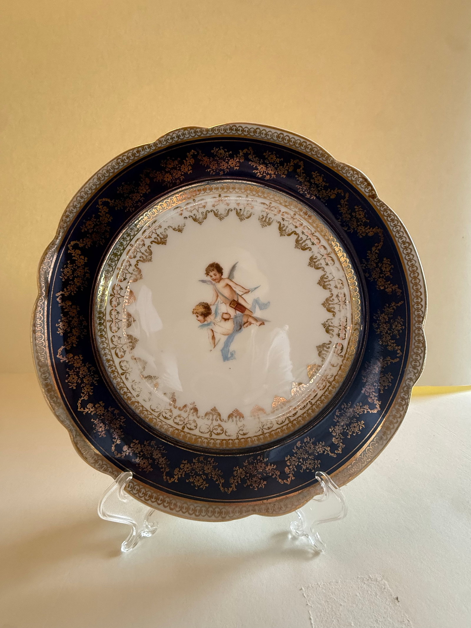 Antique Victoria Carlsbad Austria Cobalt & Gilt Cherub Cabinet Plates – Set of 4 - 7