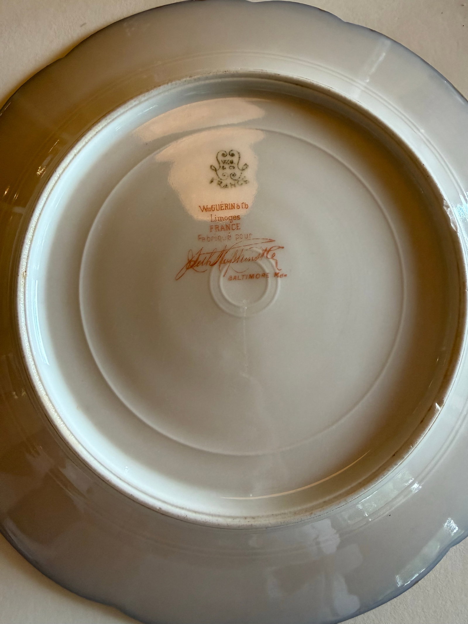 Antique Wm. Guerin Limoges Cobalt & Gilt Hand-Painted Cherub Cabinet Plates – Pair - 3